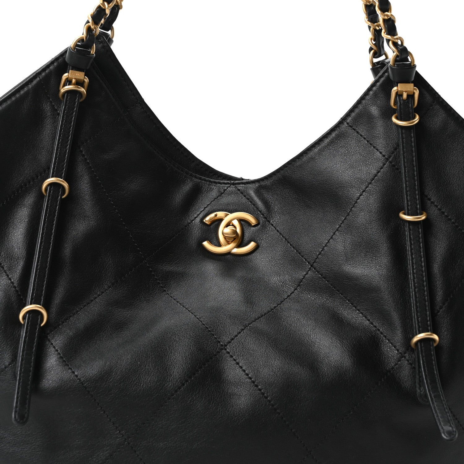 Calfskin Quilted Small Shopping Bag Black