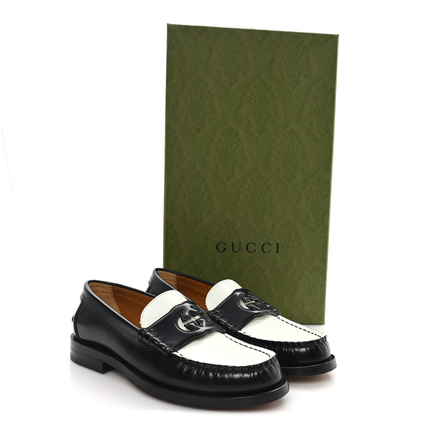 Millennial Ribot Cut Out Interlocking G Loafers 36 Black White