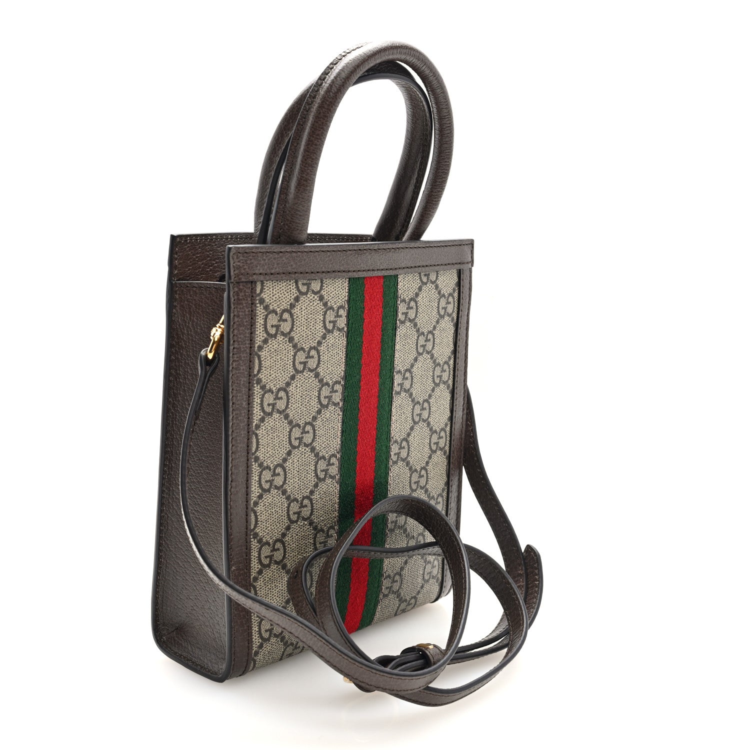 GG Supreme Monogram Textured Dollar Calfskin Web Super Mini Ophidia Mini Tote Bag Beige Ebony New Acero