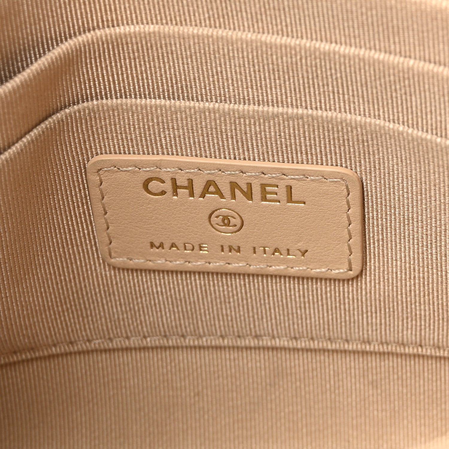 Shiny Goatskin Quilted Chanel 19 Small Pouch With Handle Beige