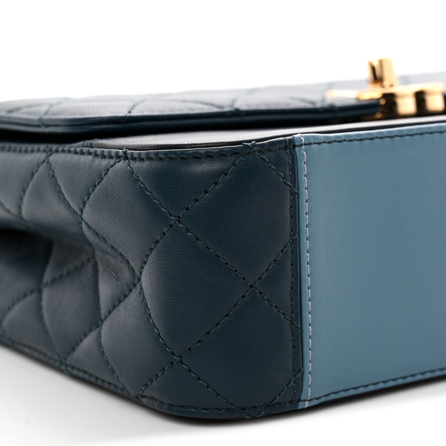 Lambskin Calfskin Quilted Shoulder Flap Bag Dark Blue Light Blue
