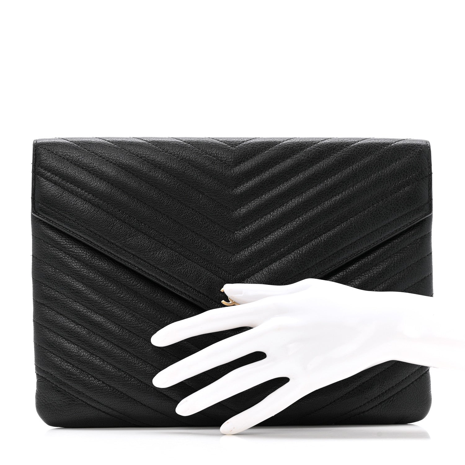 Sheepskin Chevron Quilted Small Envelope Clutch Black