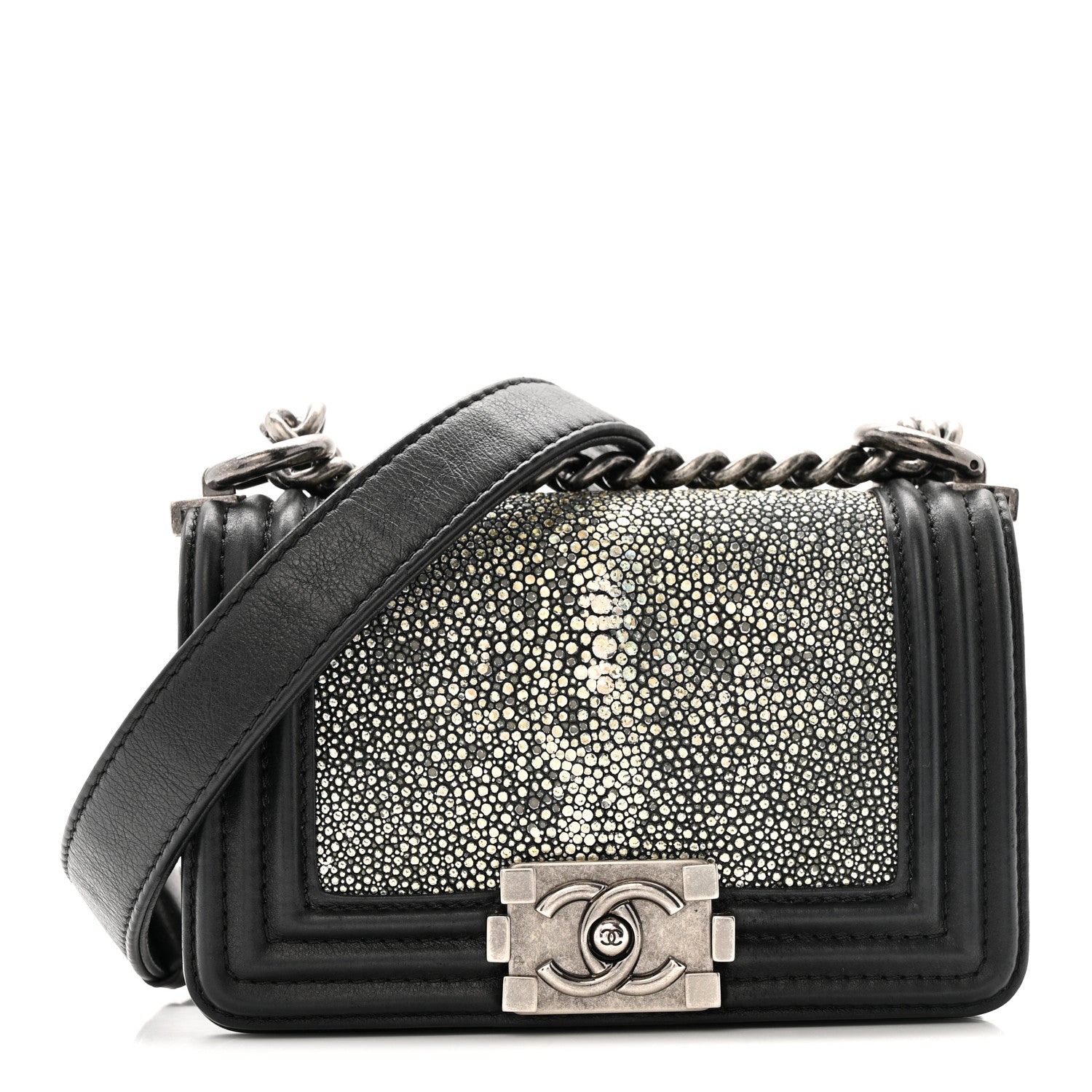 Galuchat Stingray Mini Boy Flap  Black Silver