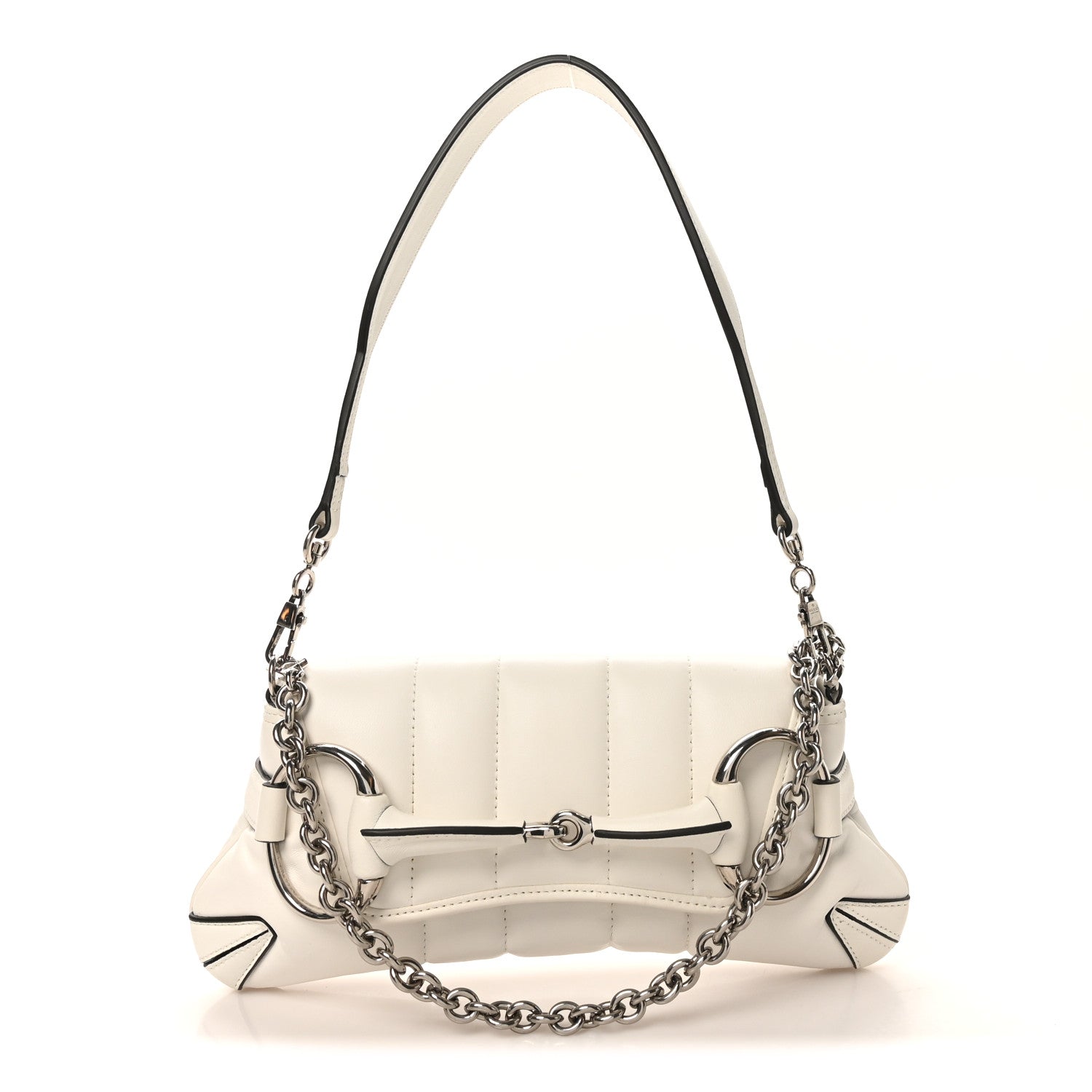 Nappa Vertical Matelasse Small Maxi Horsebit Chain Shoulder Bag Great White