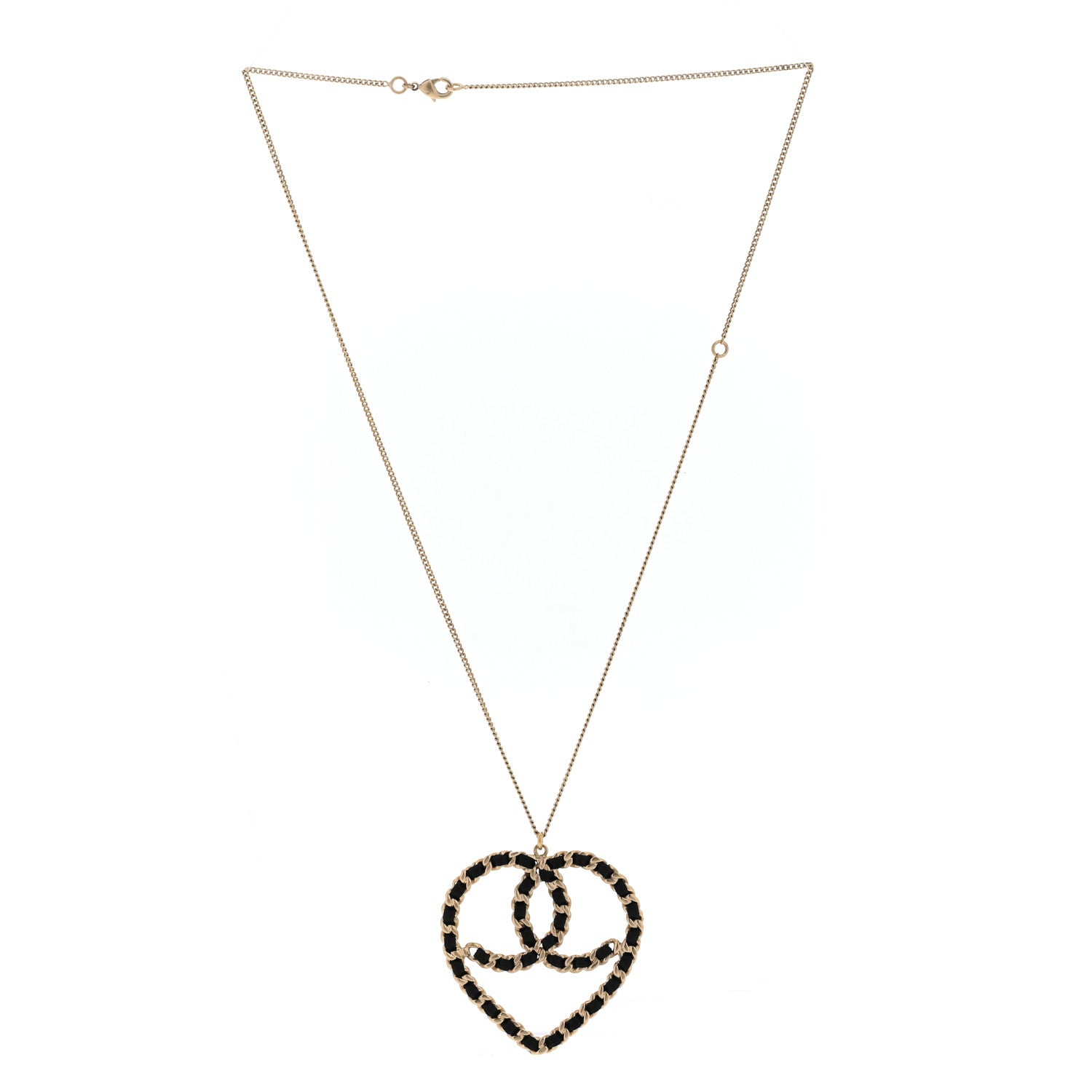 Satin CC Heart Chain Necklace Black Light Gold