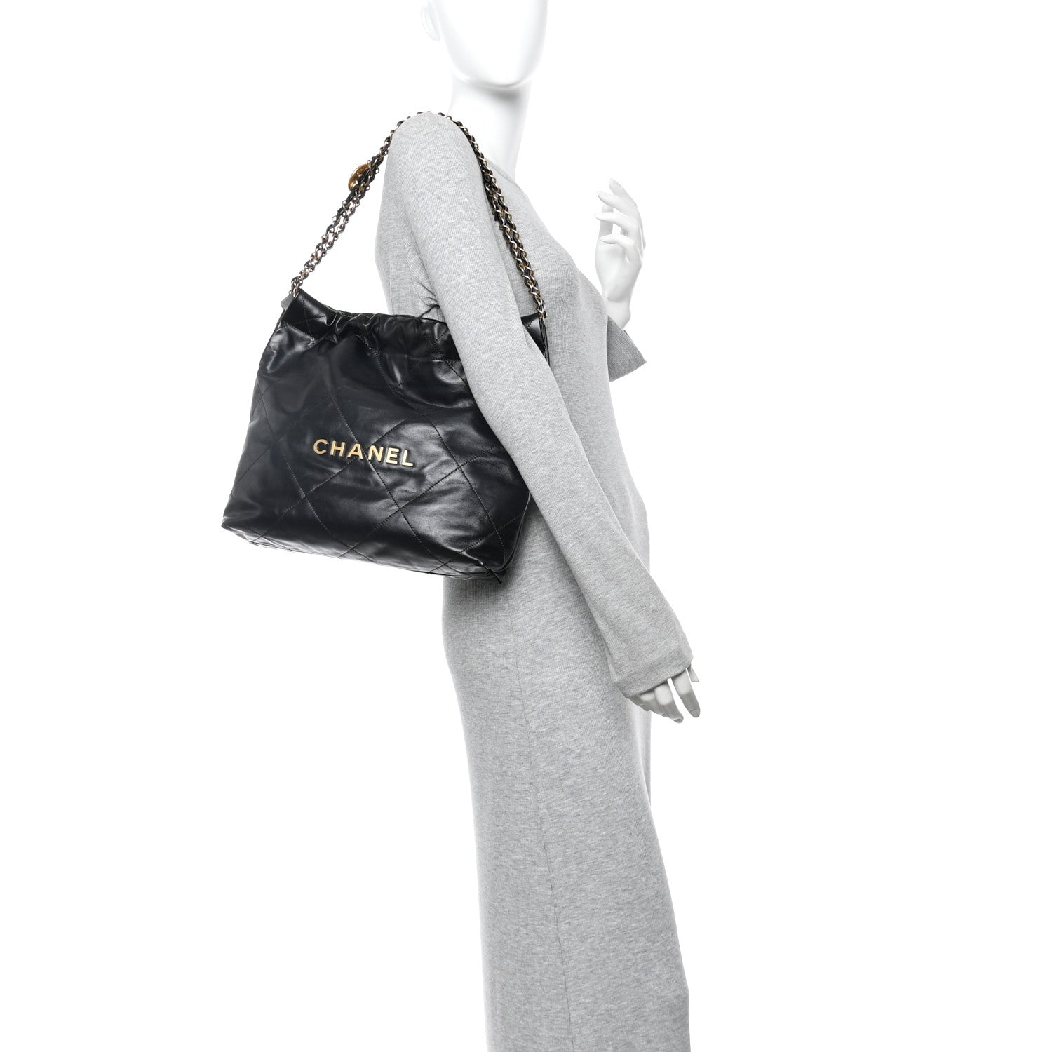 Shiny Calfskin Quilted Small Chanel 22 Black