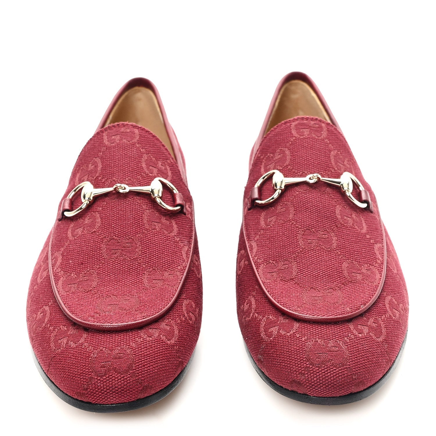 New Canvas GG Monogram Malaga Kid Horsebit Womens Jordaan Loafers 37 Rosso Ancora