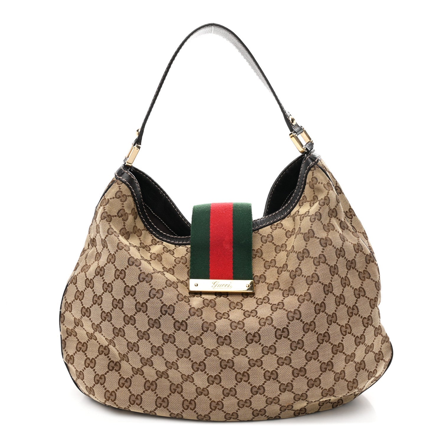 Monogram Large New Ladies Web Hobo Dark Brown