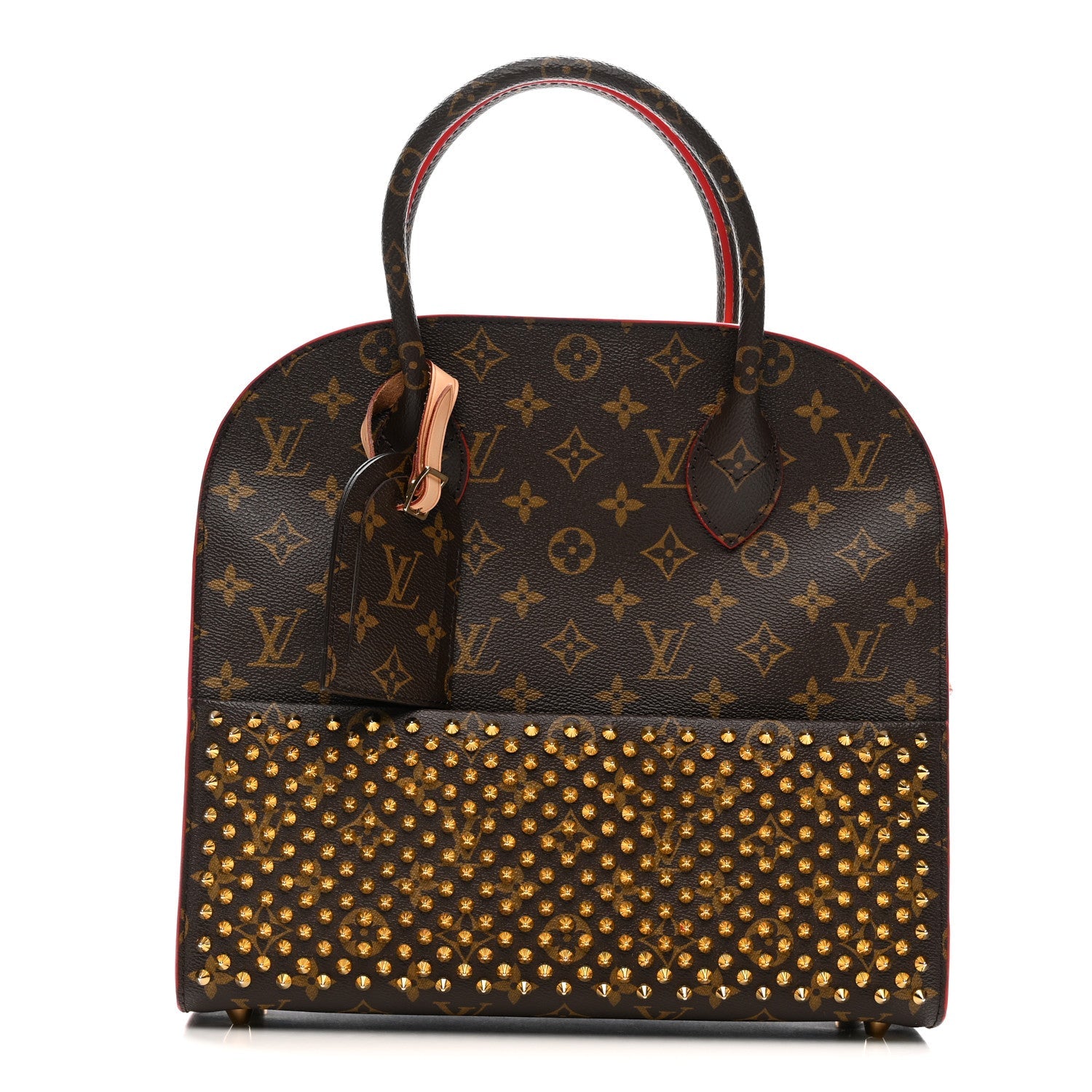 Monogram Calf Hair Spikes Iconoclasts Christian Louboutin Tote Red