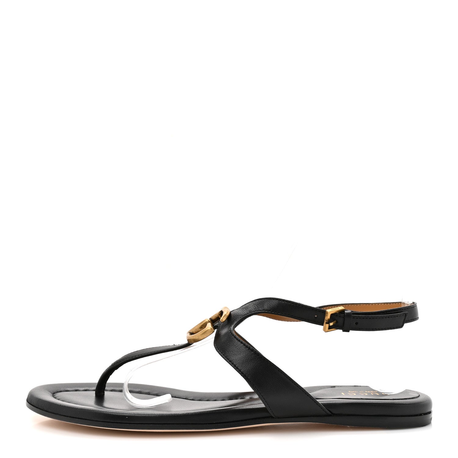 Calfskin Double G Thong Flat Sandals 37.5 Black