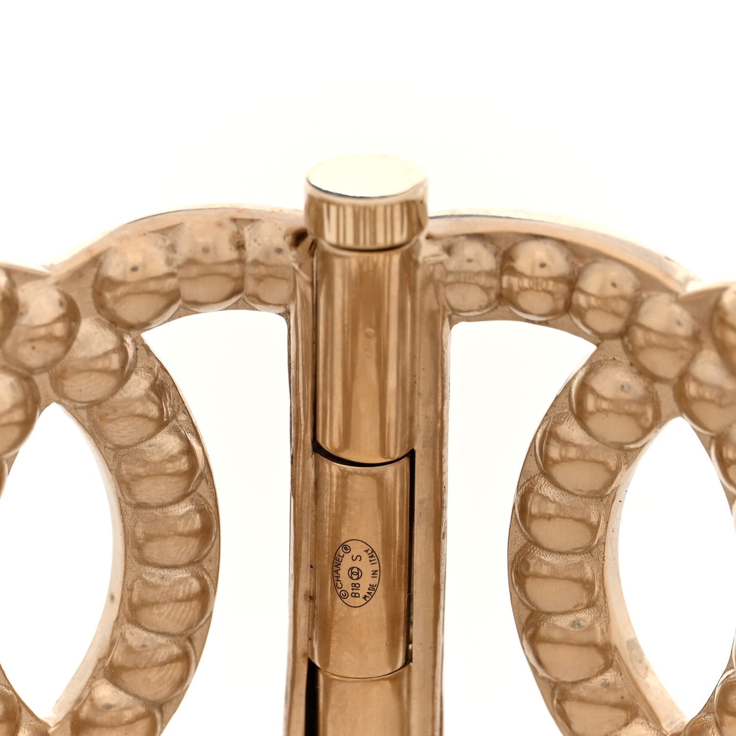 Metal Pearl CC Cuff Bracelet Gold