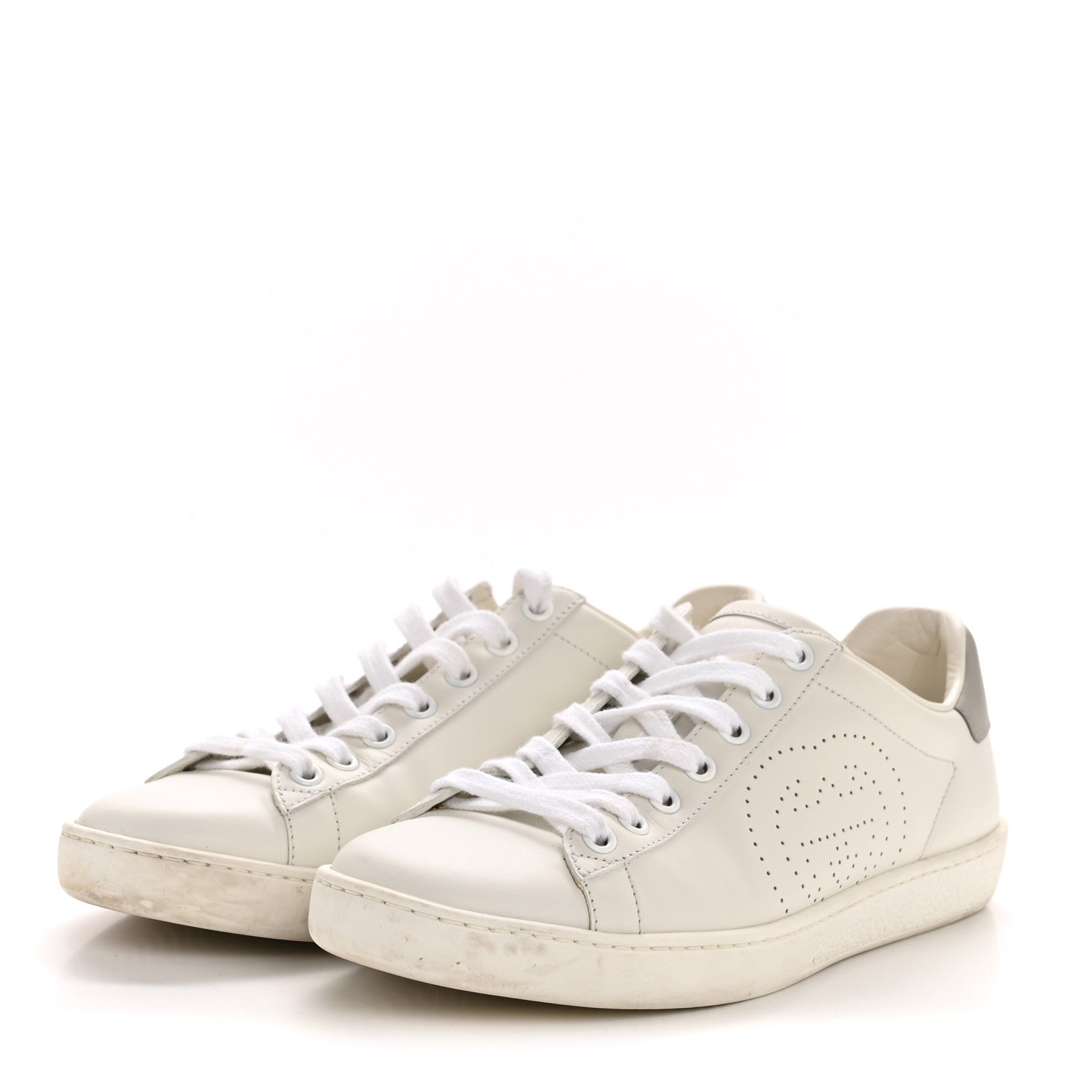 Calfskin Interlocking G Perforated Womens Ace Sneakers 36.5 White Grey Sky