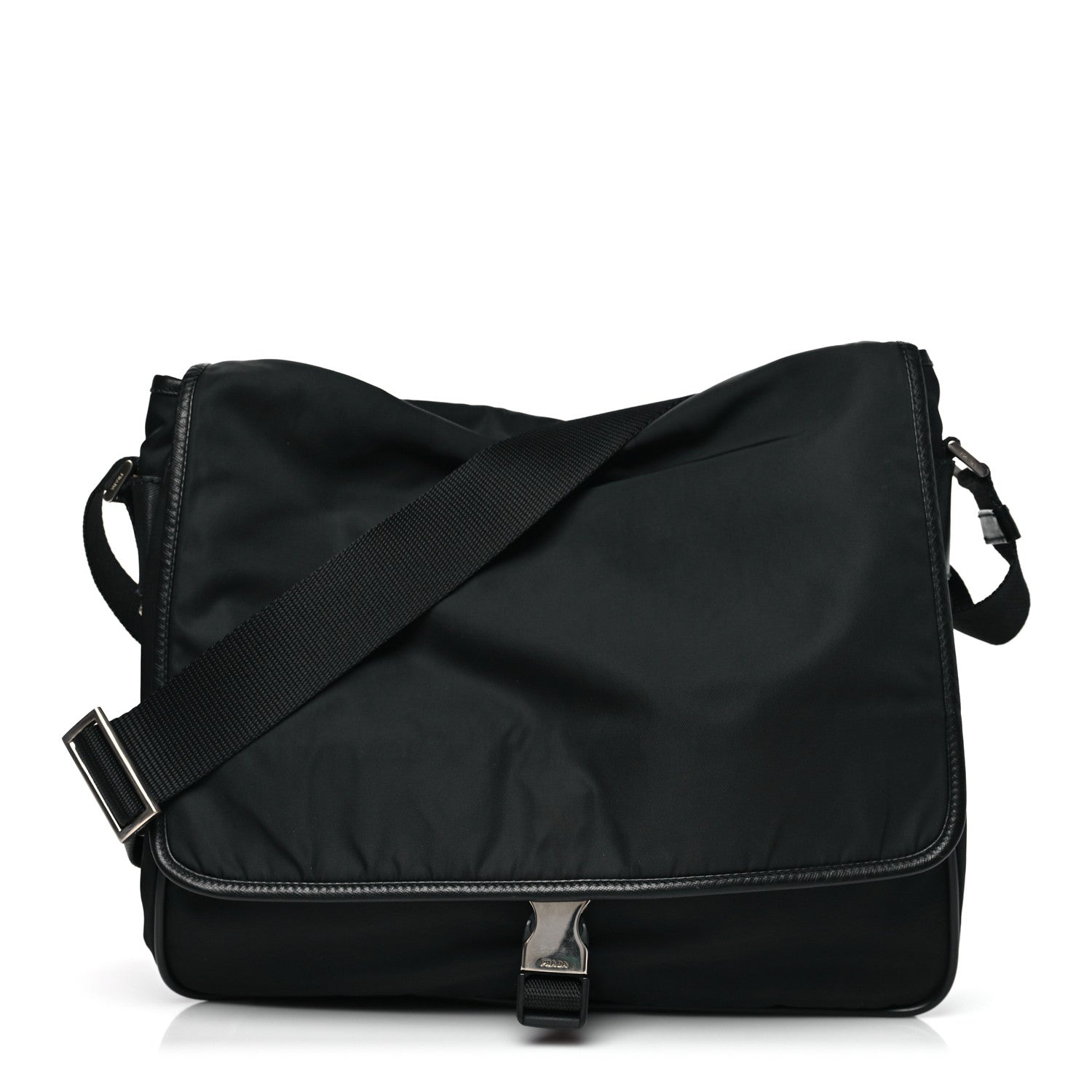 Tessuto Nylon Saffiano Single Snap Buckle Flap Messenger Bag Black