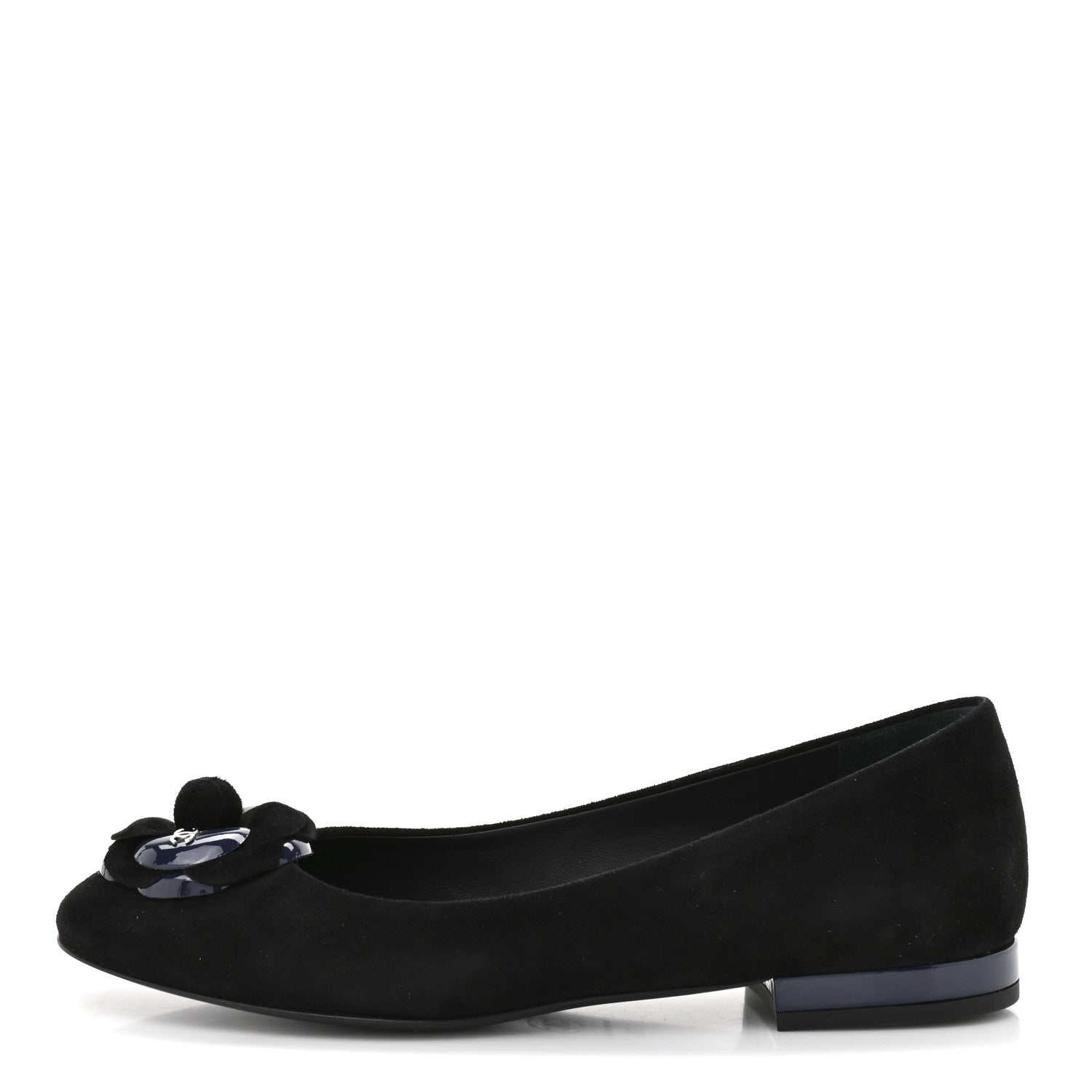 Suede Patent Camellia CC Ballerina Flat 37 Navy Black
