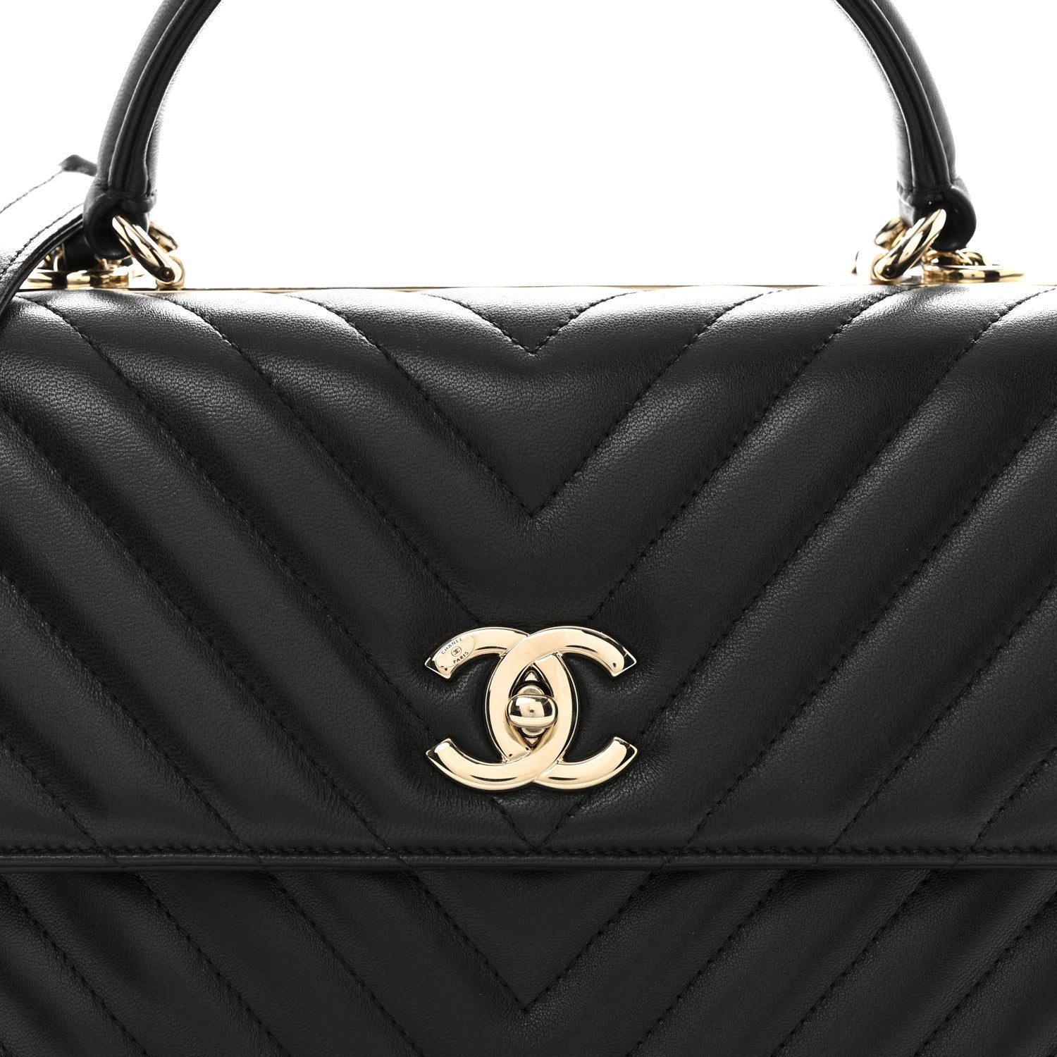 Lambskin Chevron Quilted Medium Trendy CC Dual Handle Flap Bag Black