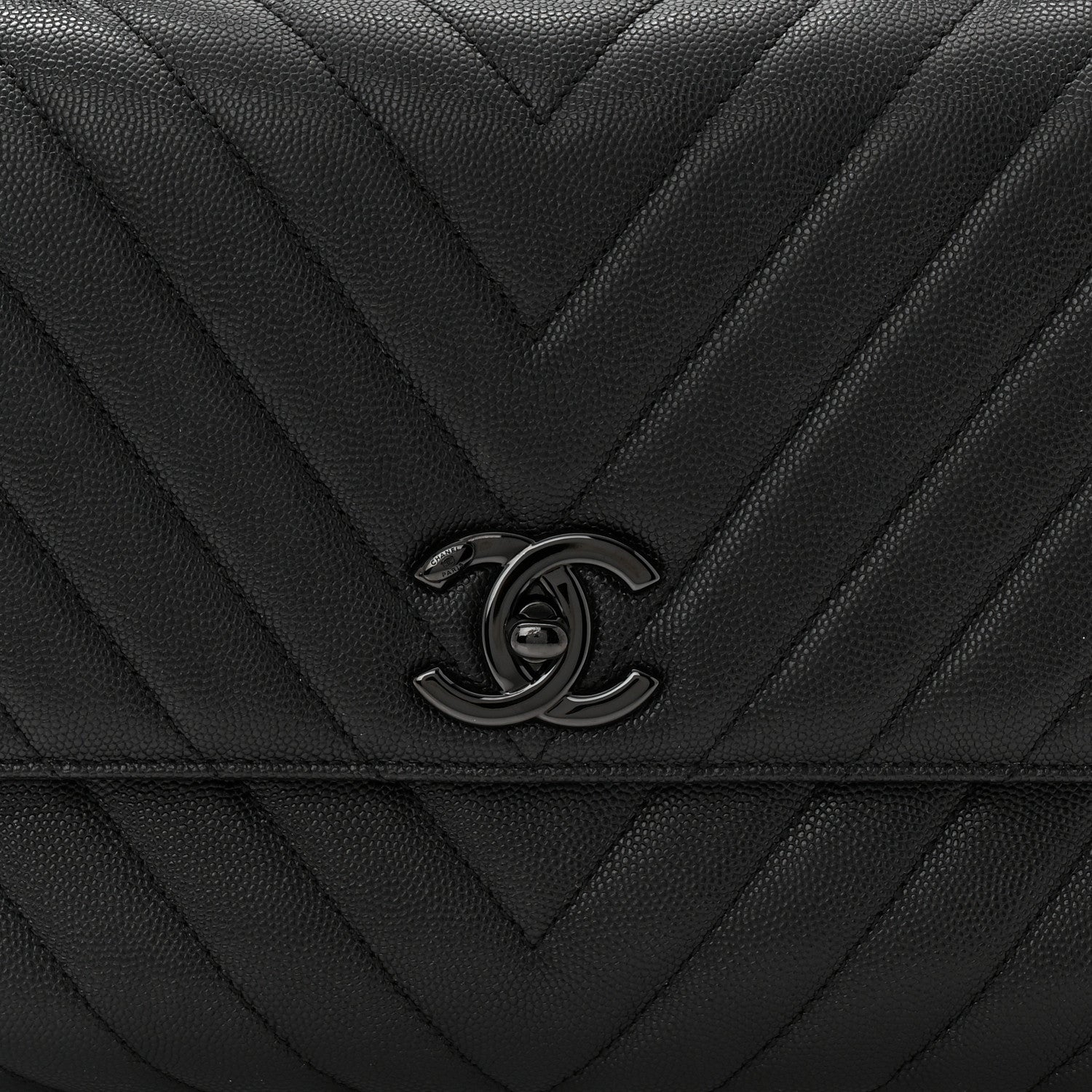Caviar Chevron Quilted Small Coco Handle Flap So Black