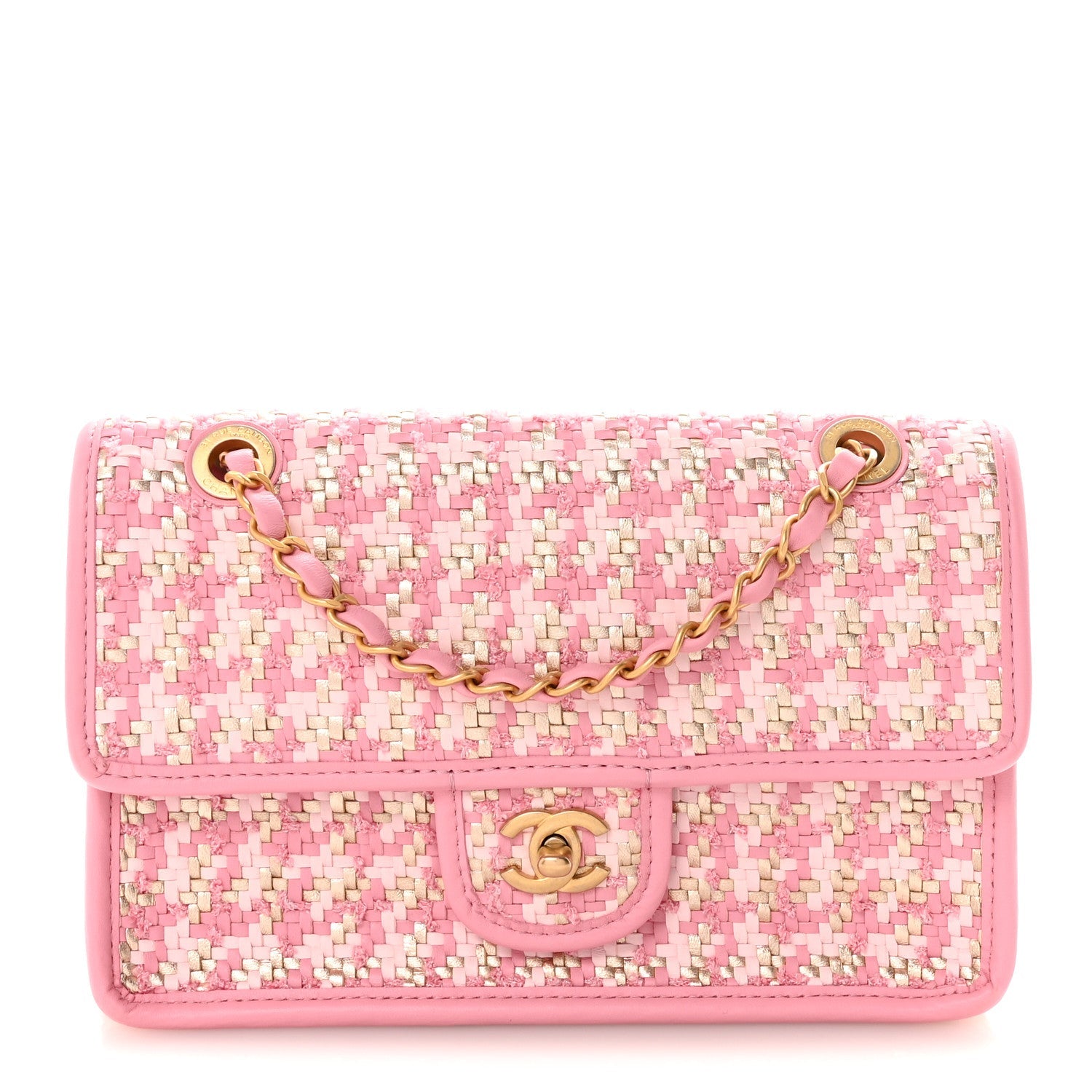 Metallic Lambskin Viscose Woven Flap Pink Gold