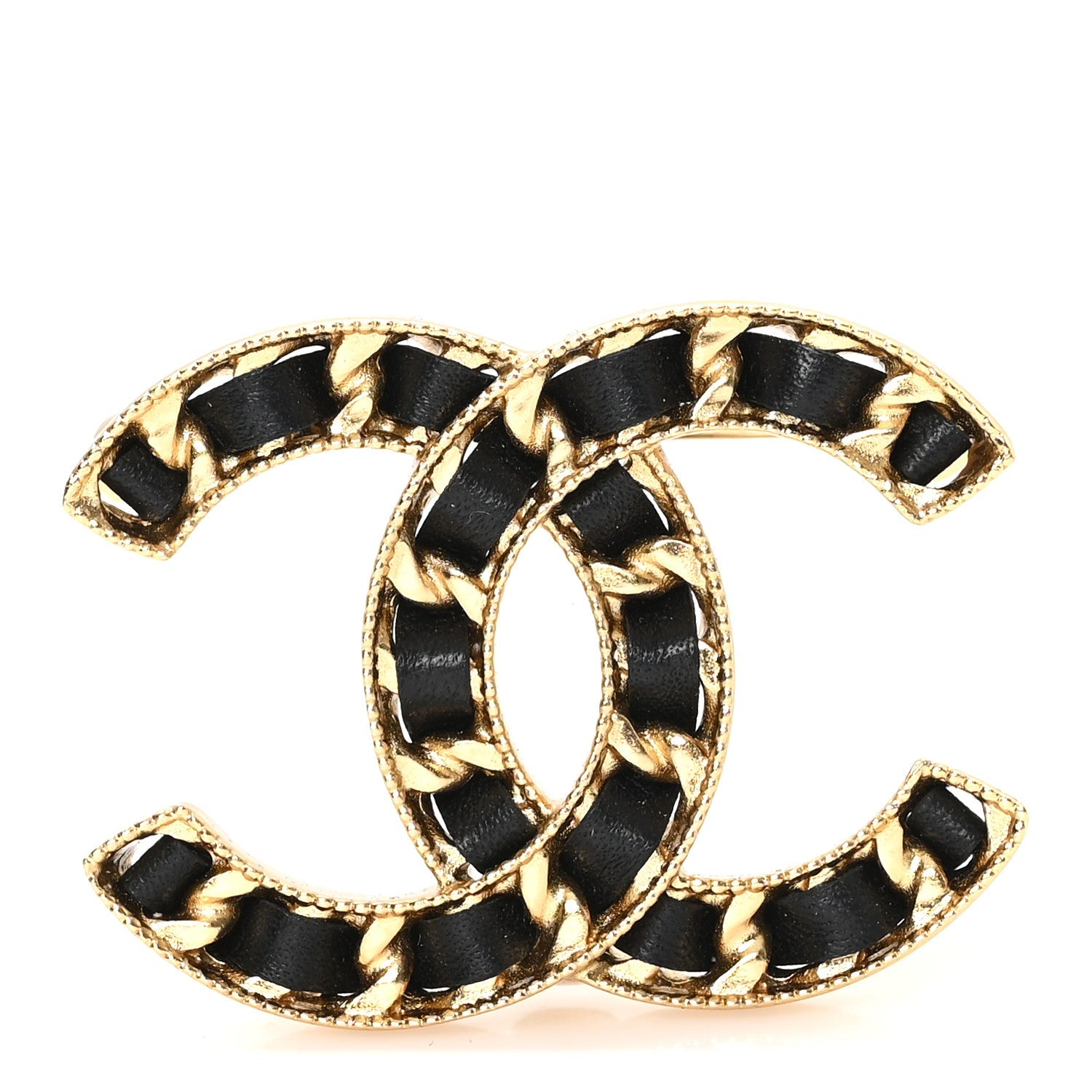 Lambskin Chain CC Brooch Black Gold