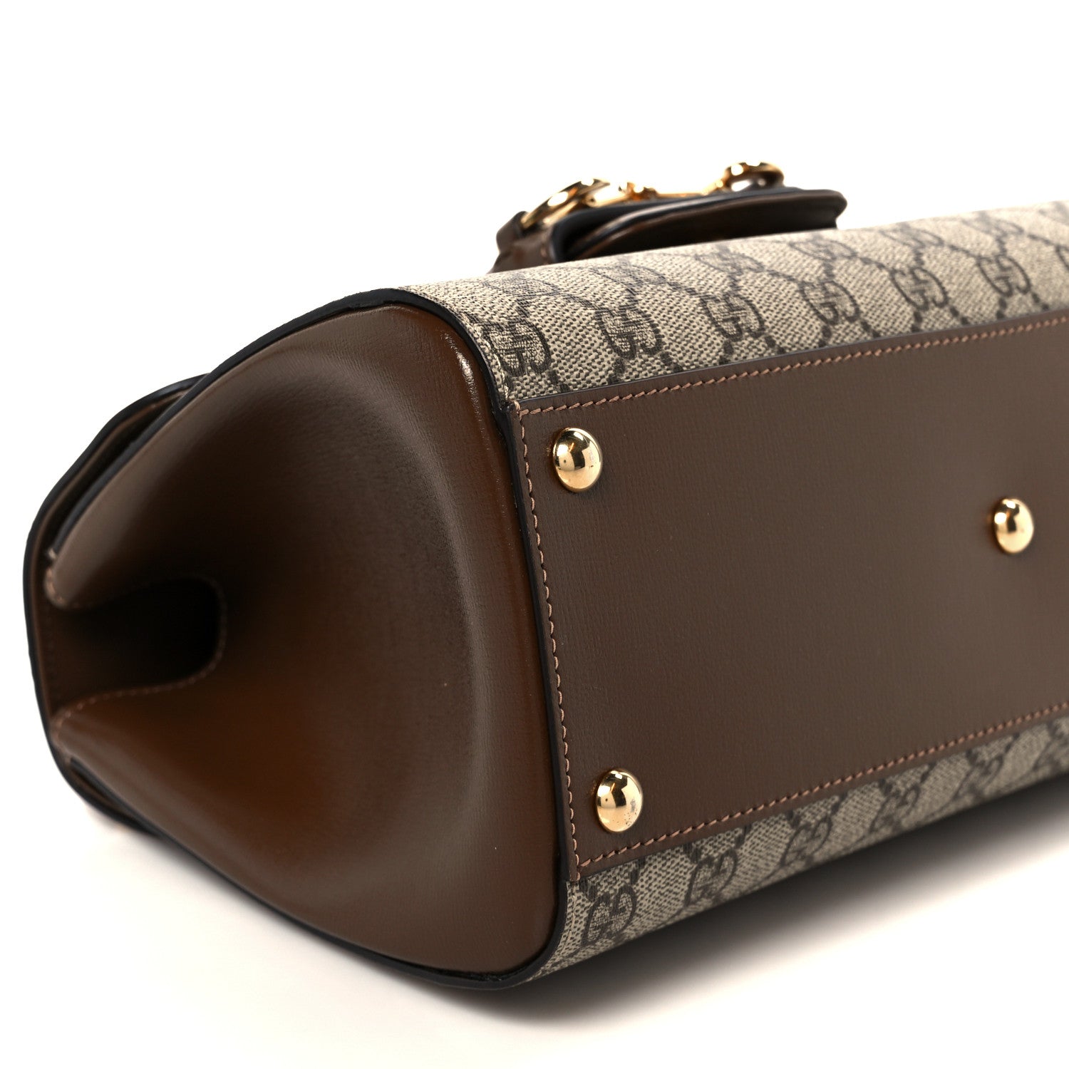 GG Supreme Monogram Calfskin Medium Horsebit 1955 Top Handle Bag Beige Ebony Brown Sugar