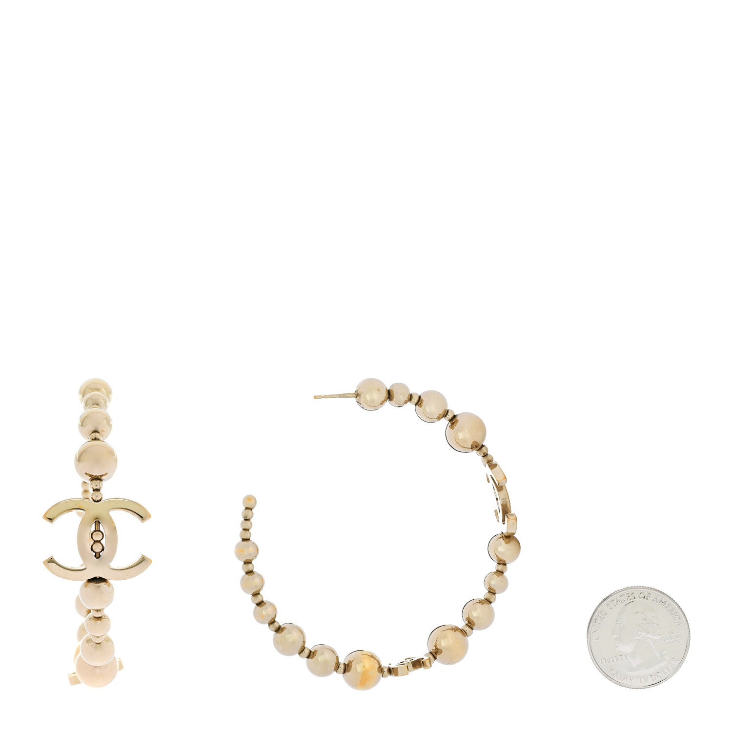 Metal Bead CC Hoop Earrings Gold