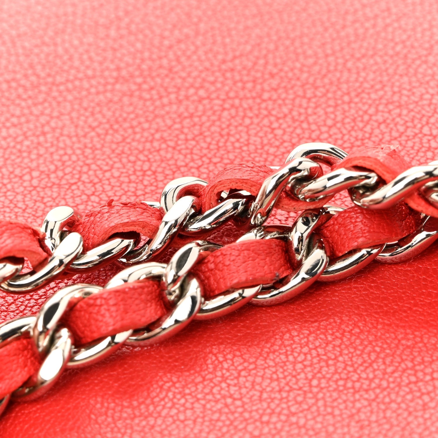 Grained Calfskin Quilted CC Box Wallet On Chain WOC Red
