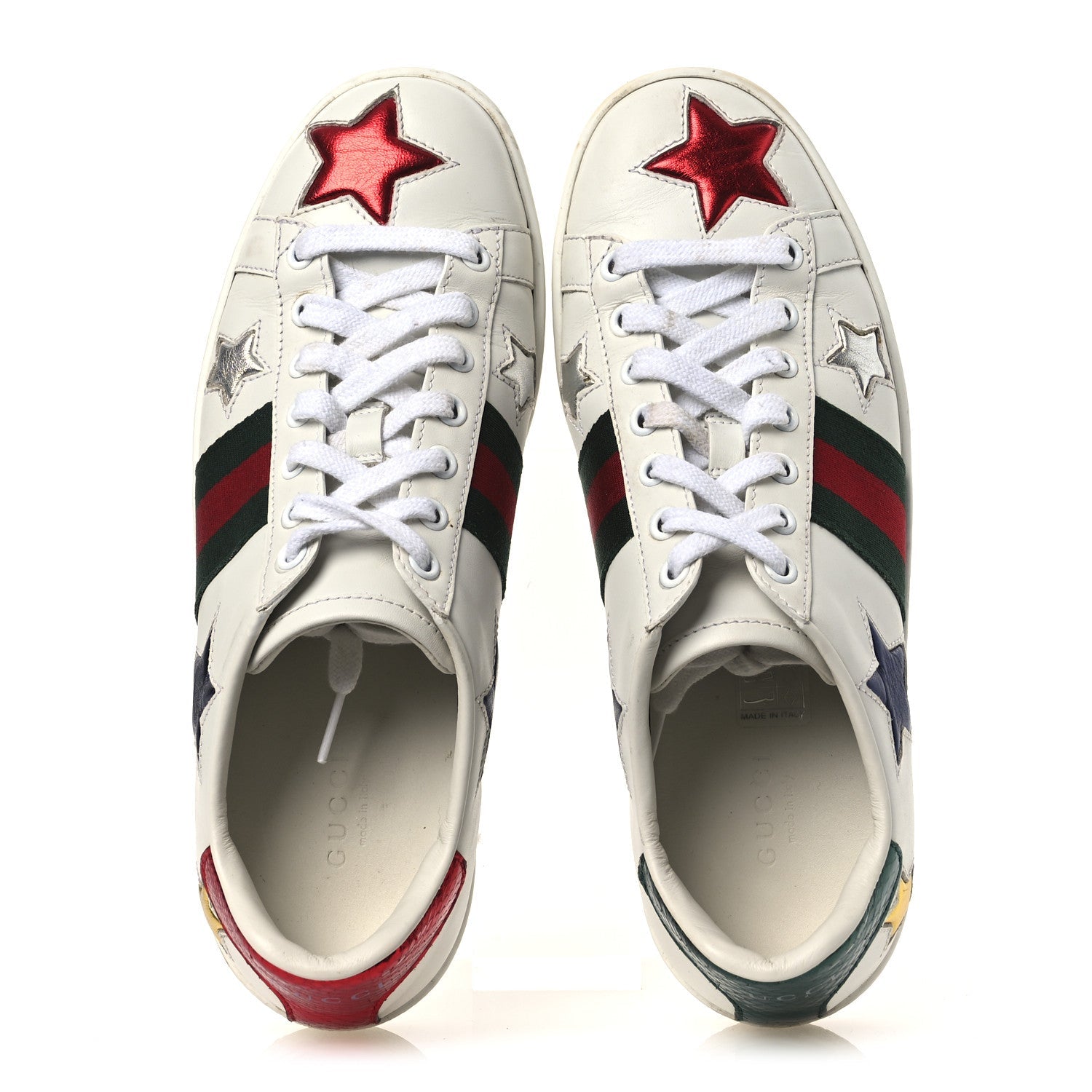 Calfskin Ayers Web Star Embroidered Womens Ace Sneakers 37 White Multi