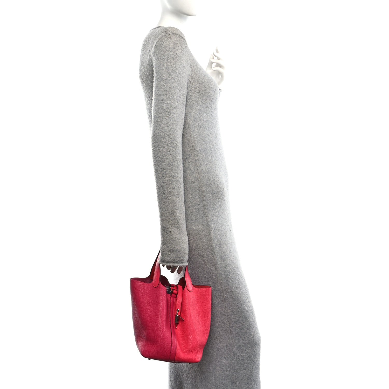Taurillon Clemence Casaque Picotin Lock 22 MM Rose Extreme Rose Mexico Rouge De Coeur