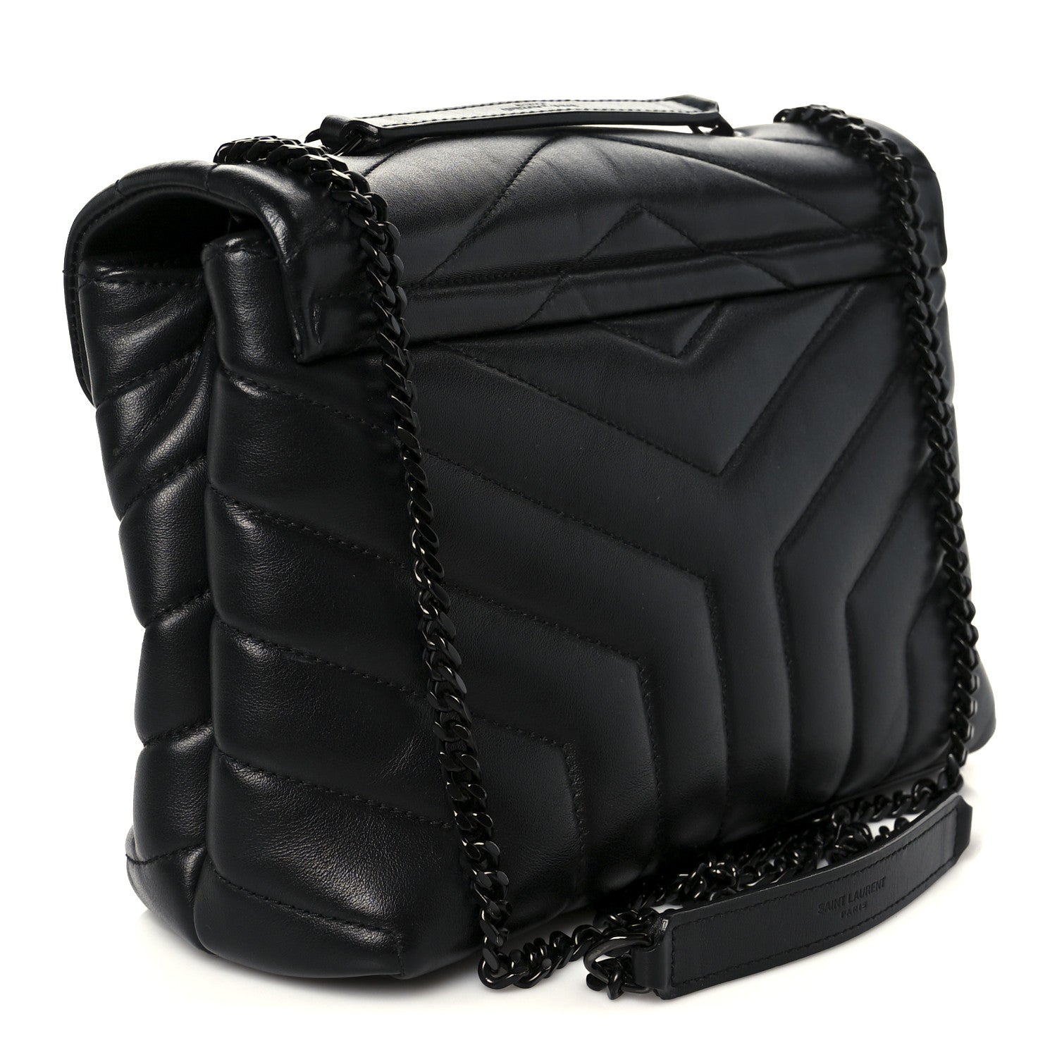 Calfskin Y Quilted Monogram Monochrome Small Loulou Chain Satchel Black