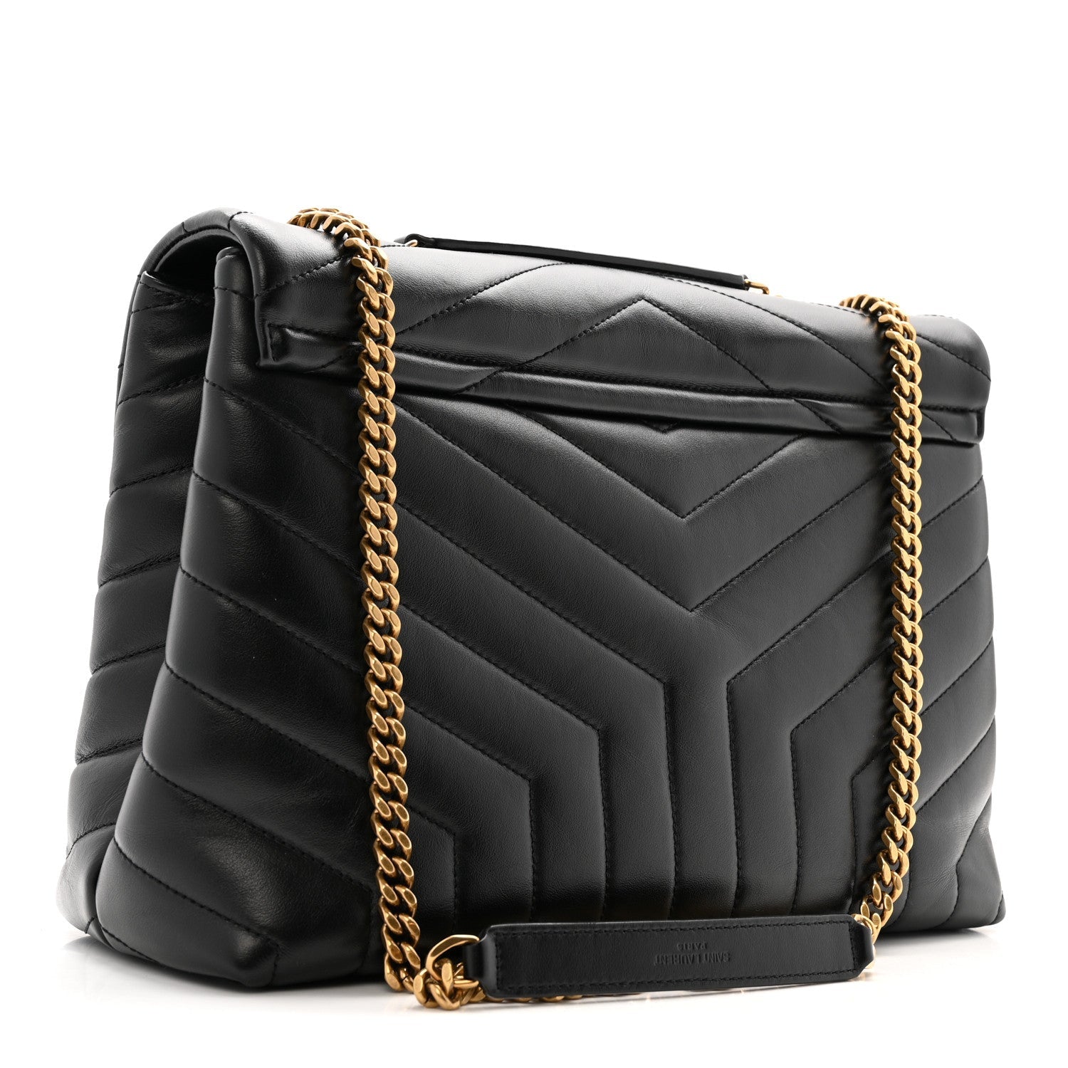 Calfskin Y Quilted Monogram Medium Loulou Chain Satchel Black