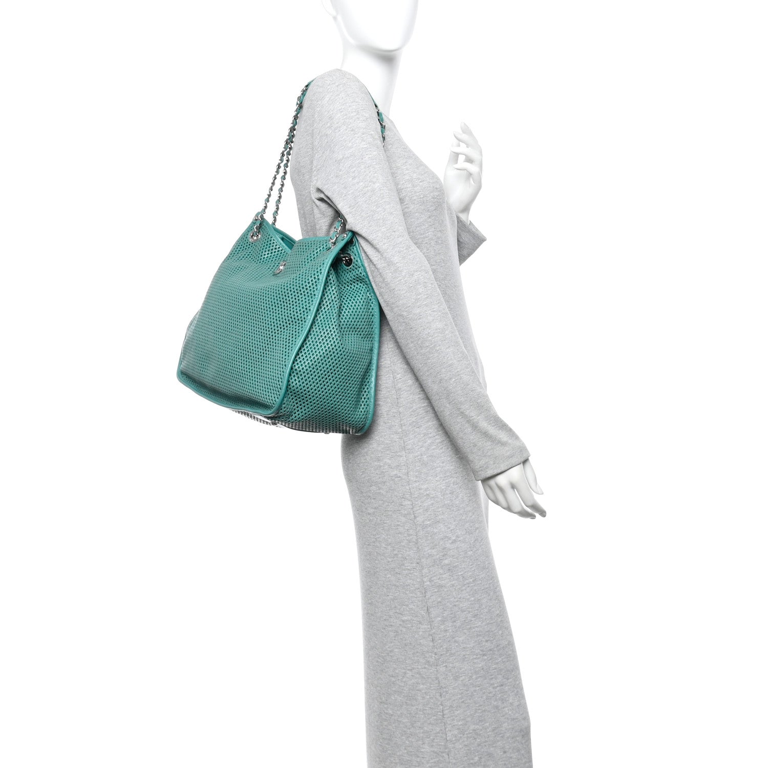 Calfskin Perforated Up In The Air Tote Green