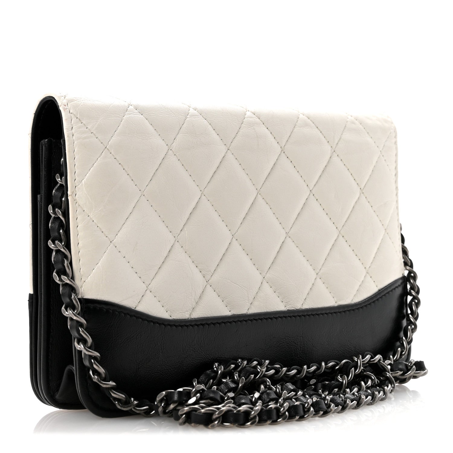 Aged Calfskin Quilted Gabrielle Wallet On Chain WOC White Black