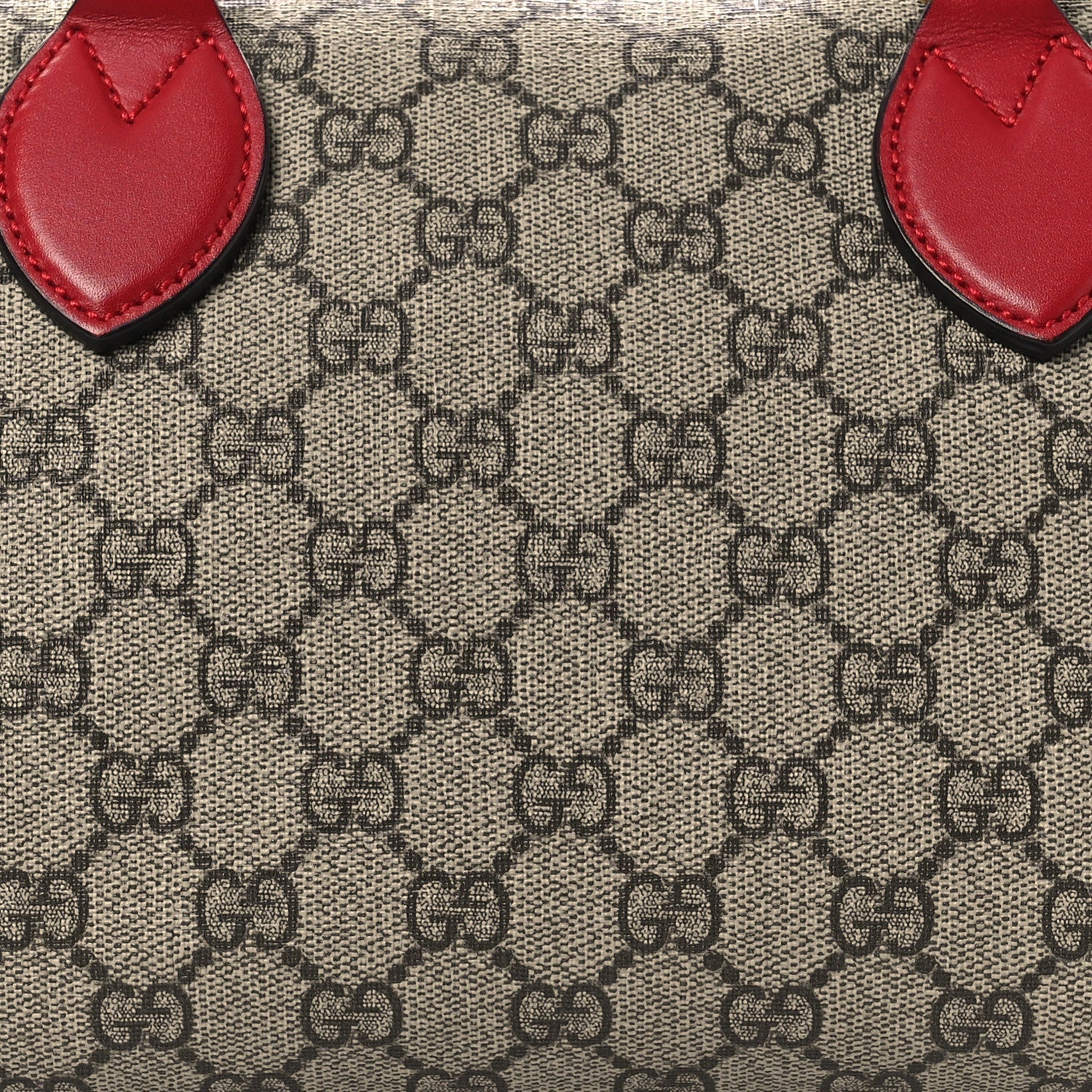 GG Supreme Monogram Moon Calfskin Small Boston Beige Ebony Hibiscus Red New Rosette