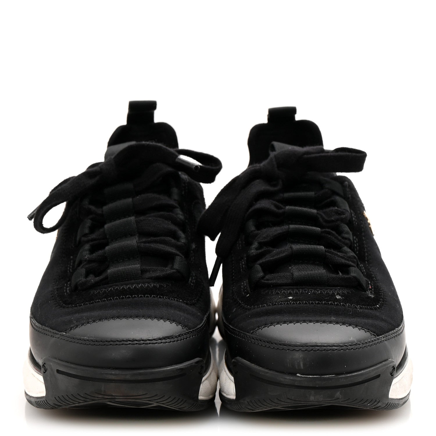 Velvet Calfskin Mixed Fibers CC Sneakers 36 Black