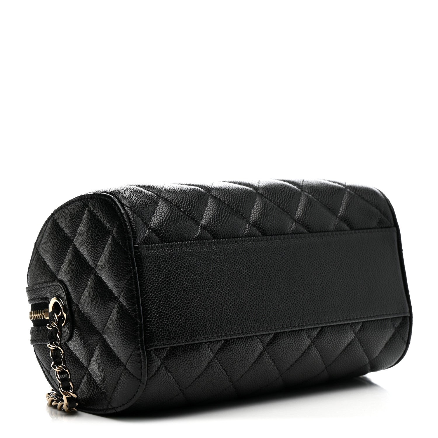 Caviar Quilted Barrel Clutch With Chain Black