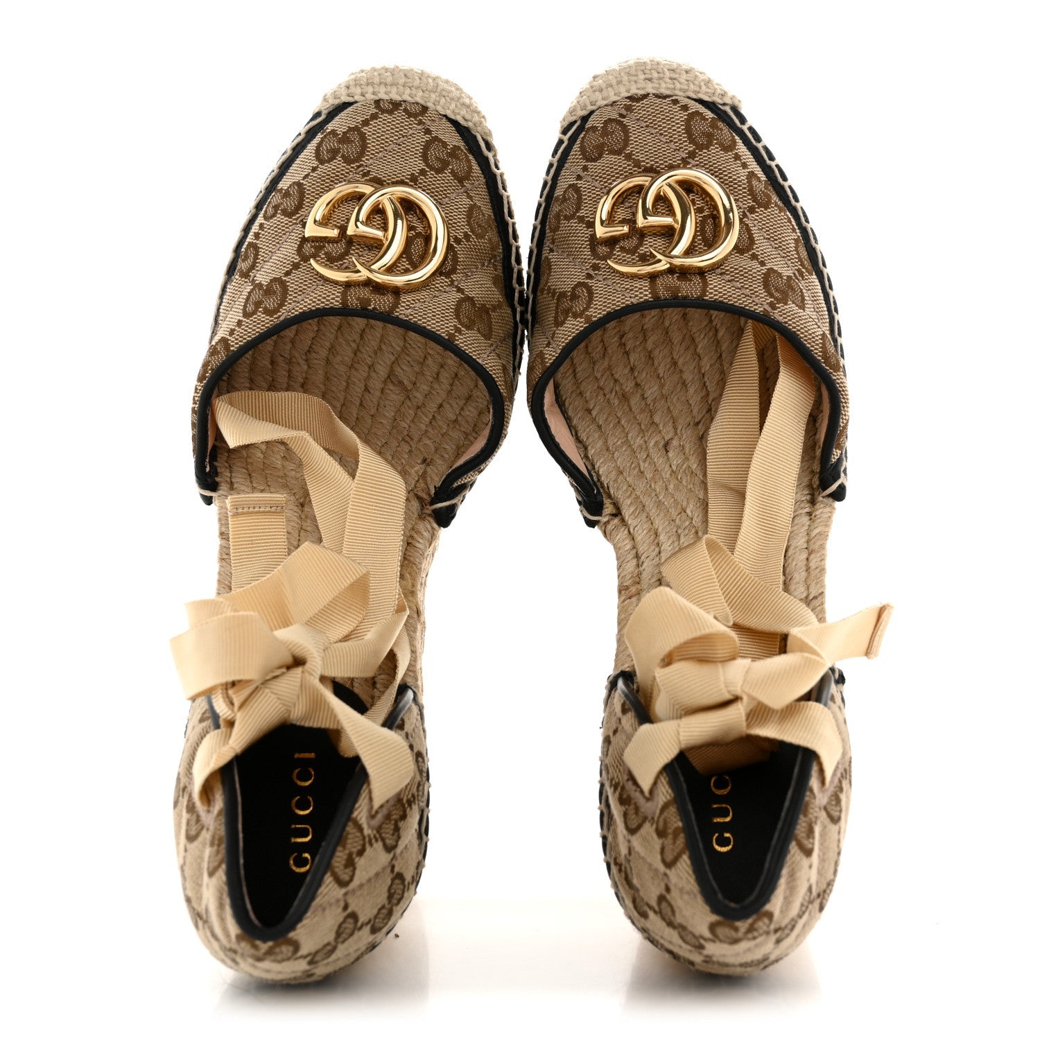 Monogram Matelasse GG Marmont Ankle Wrap Platform 35/120mm Espadrille Wedges 39.5 Beige Ebony Black Sand Storm