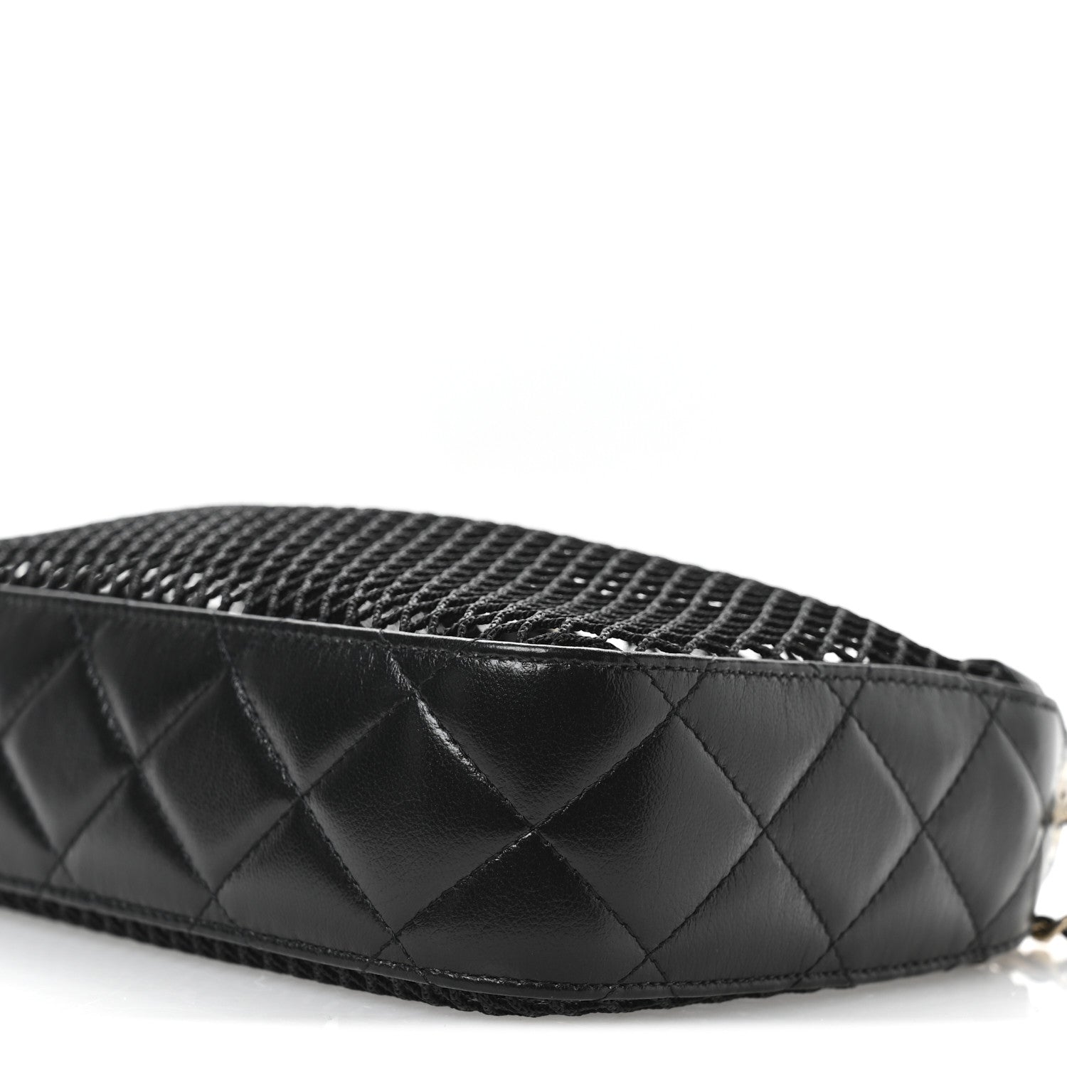 Mesh Shiny Lambskin Clutch With Chain  Black