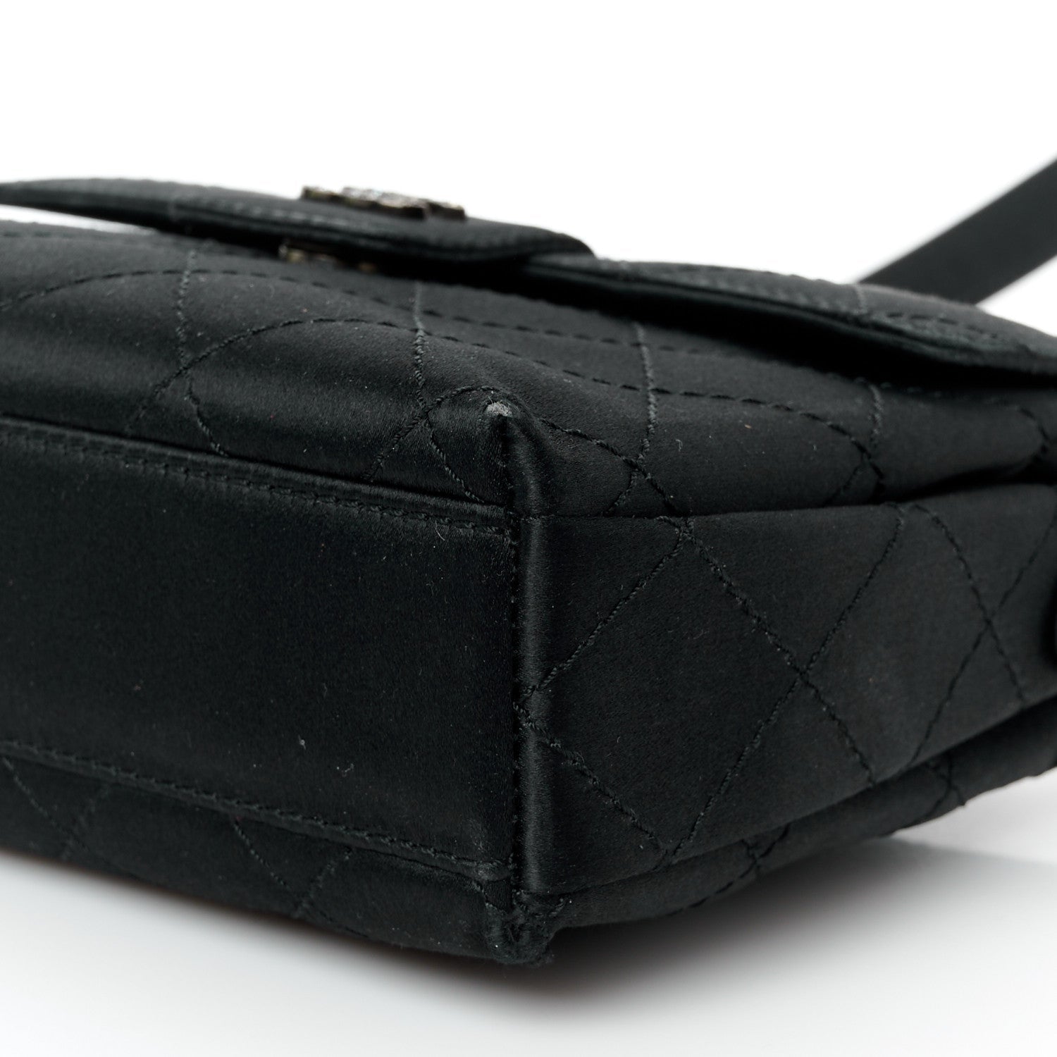 Satin Quilted Crystal CC Mini Square Flap Black