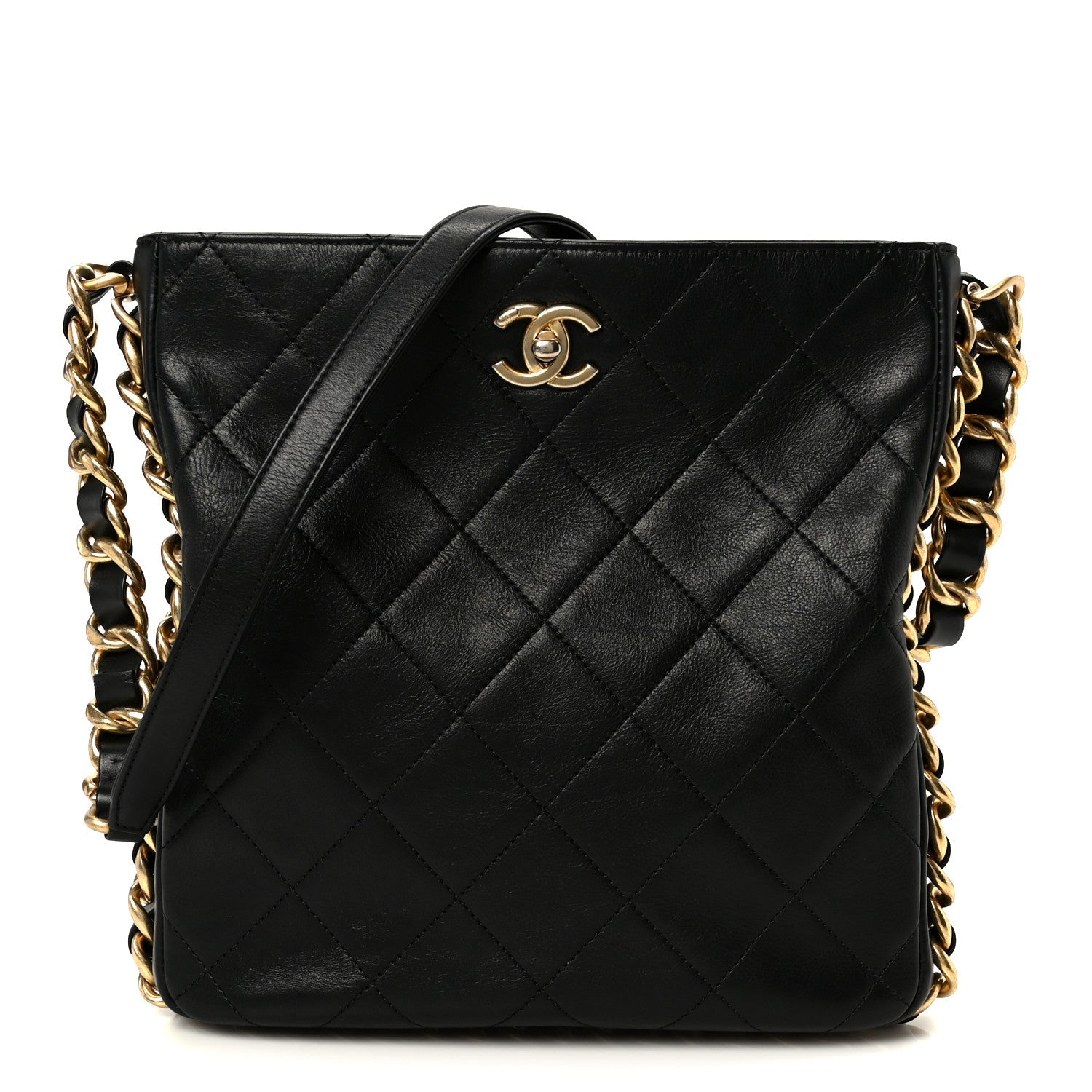 Lambskin Quilted Multi Chain Hobo Black