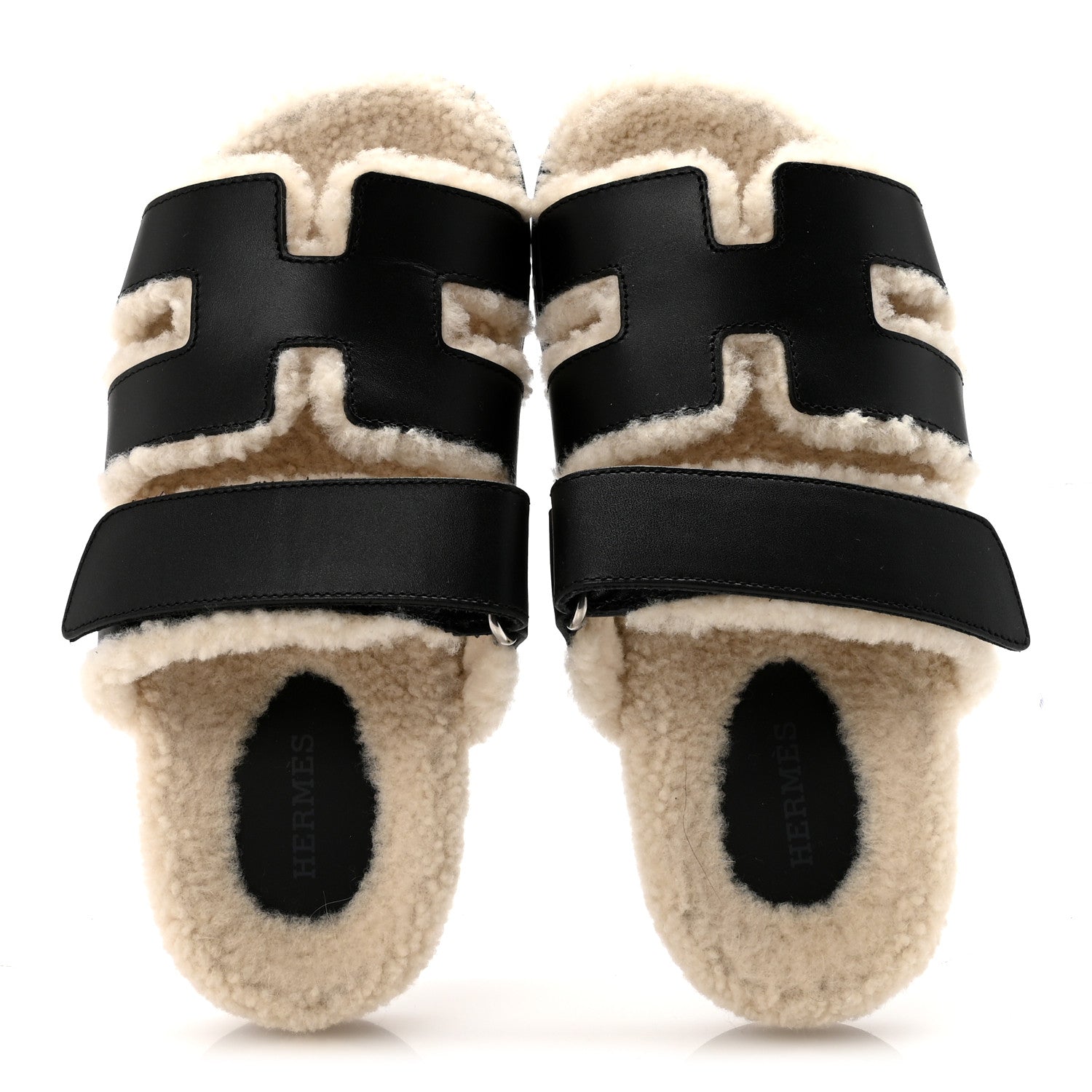 Calfskin Woolskin Womens Chypre Sandals 35.5 Black Ecru