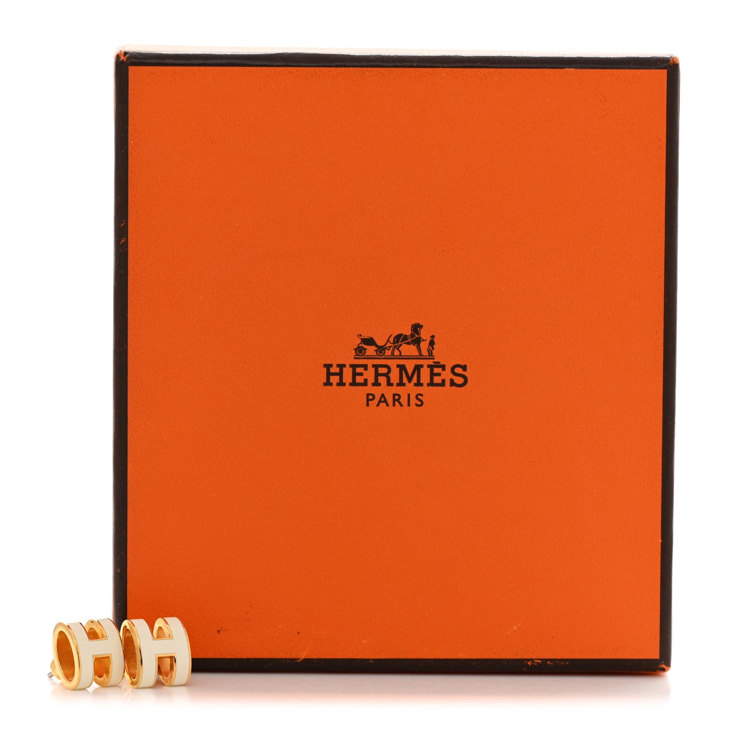Gold Lacquered Mini Pop H Earrings White
