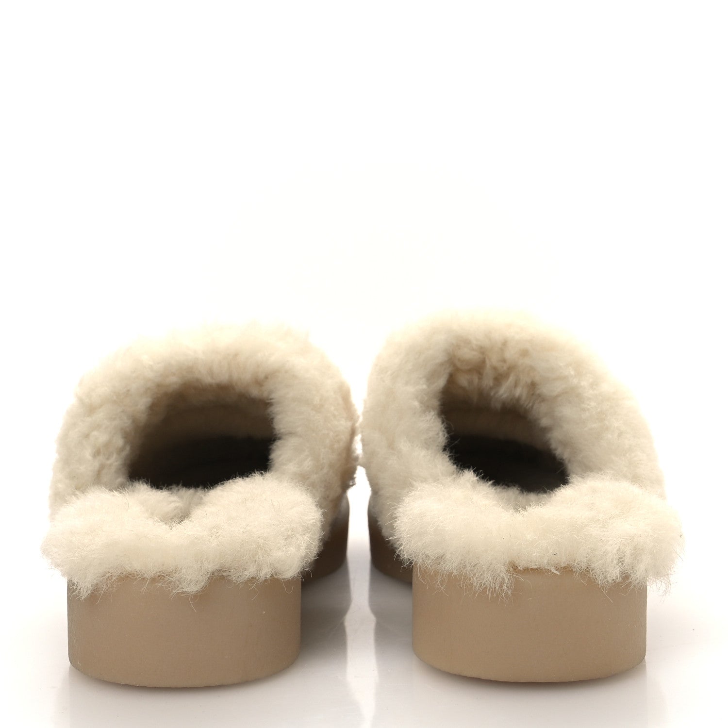 Suede Shearling CC Cap Toe Mules 38.5 Beige Black