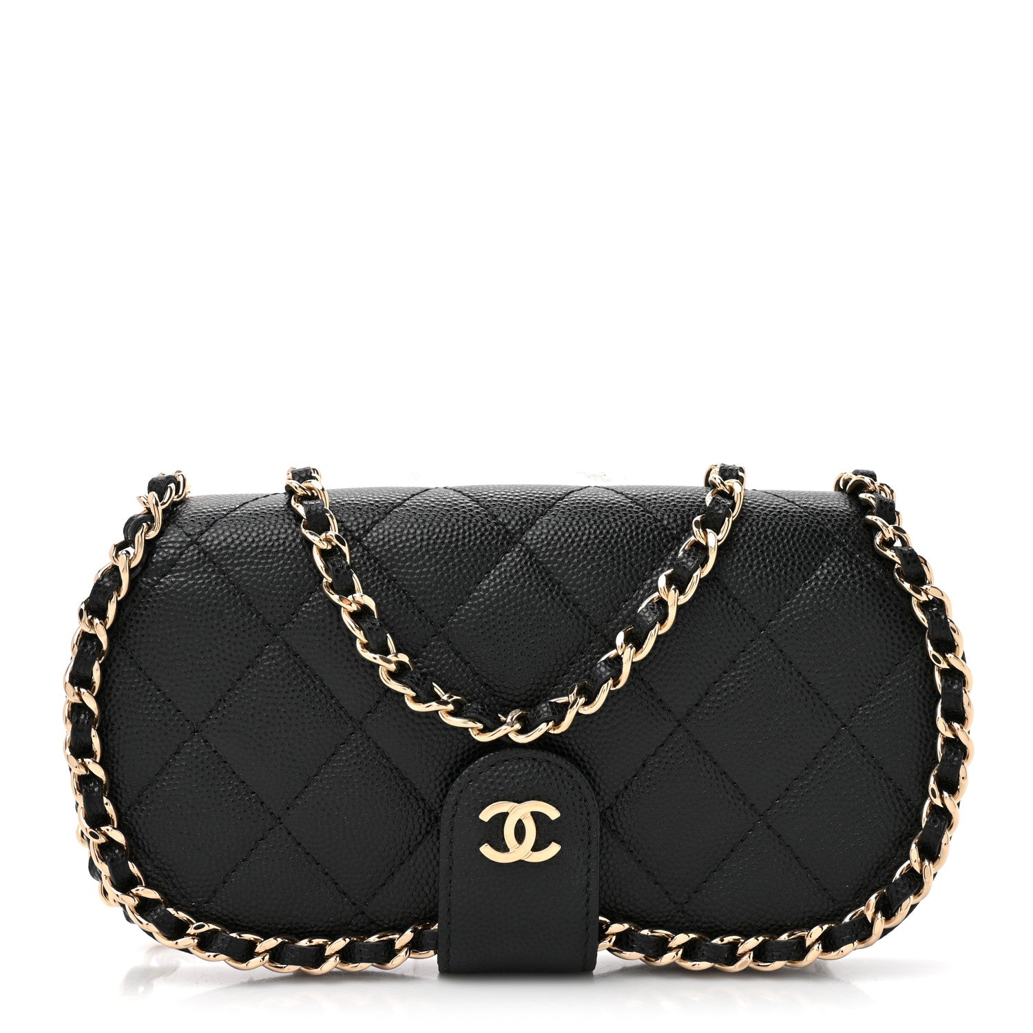 Caviar Quilted Chain Glasses Case Black
