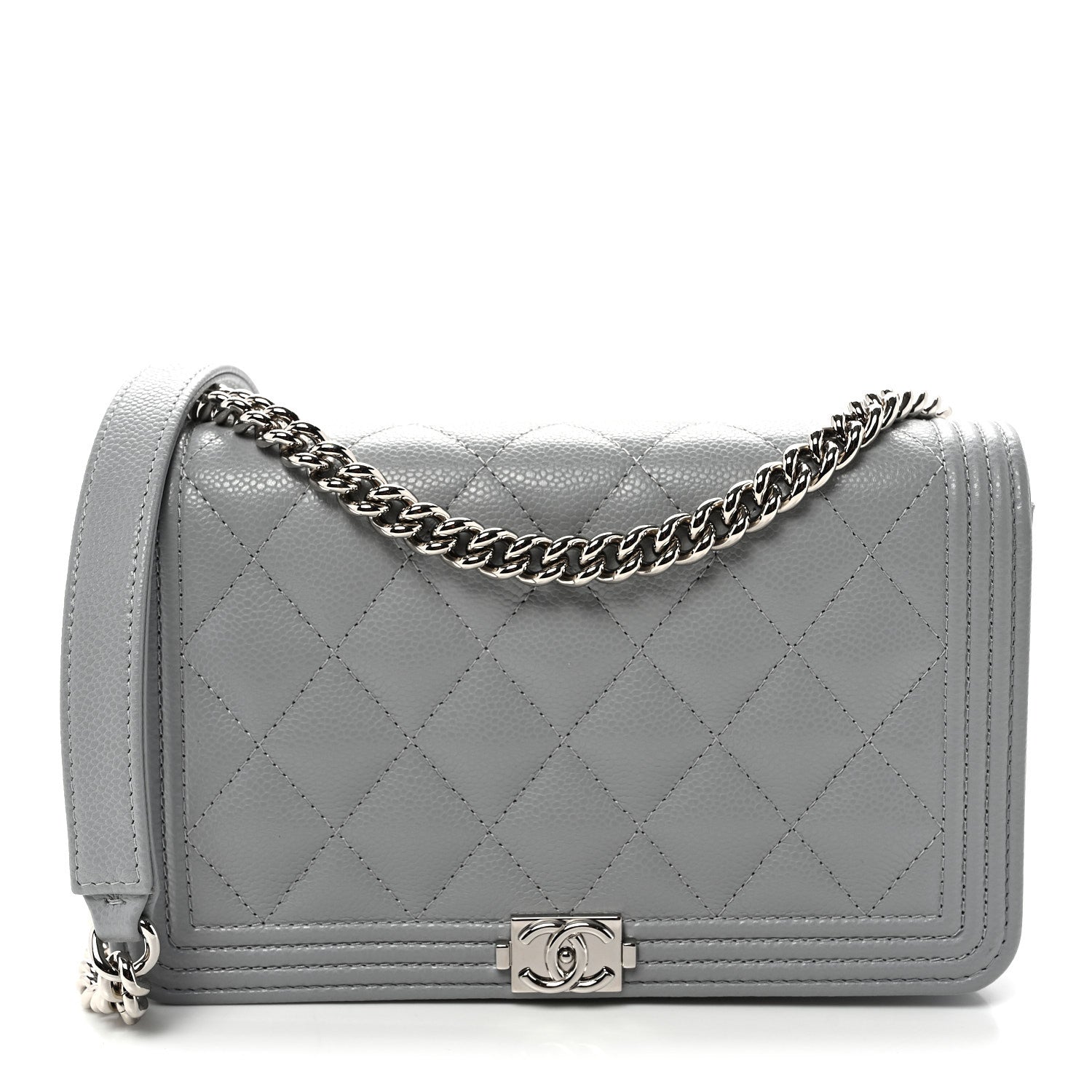 Caviar Quilted Boy Wallet On Chain WOC Grey