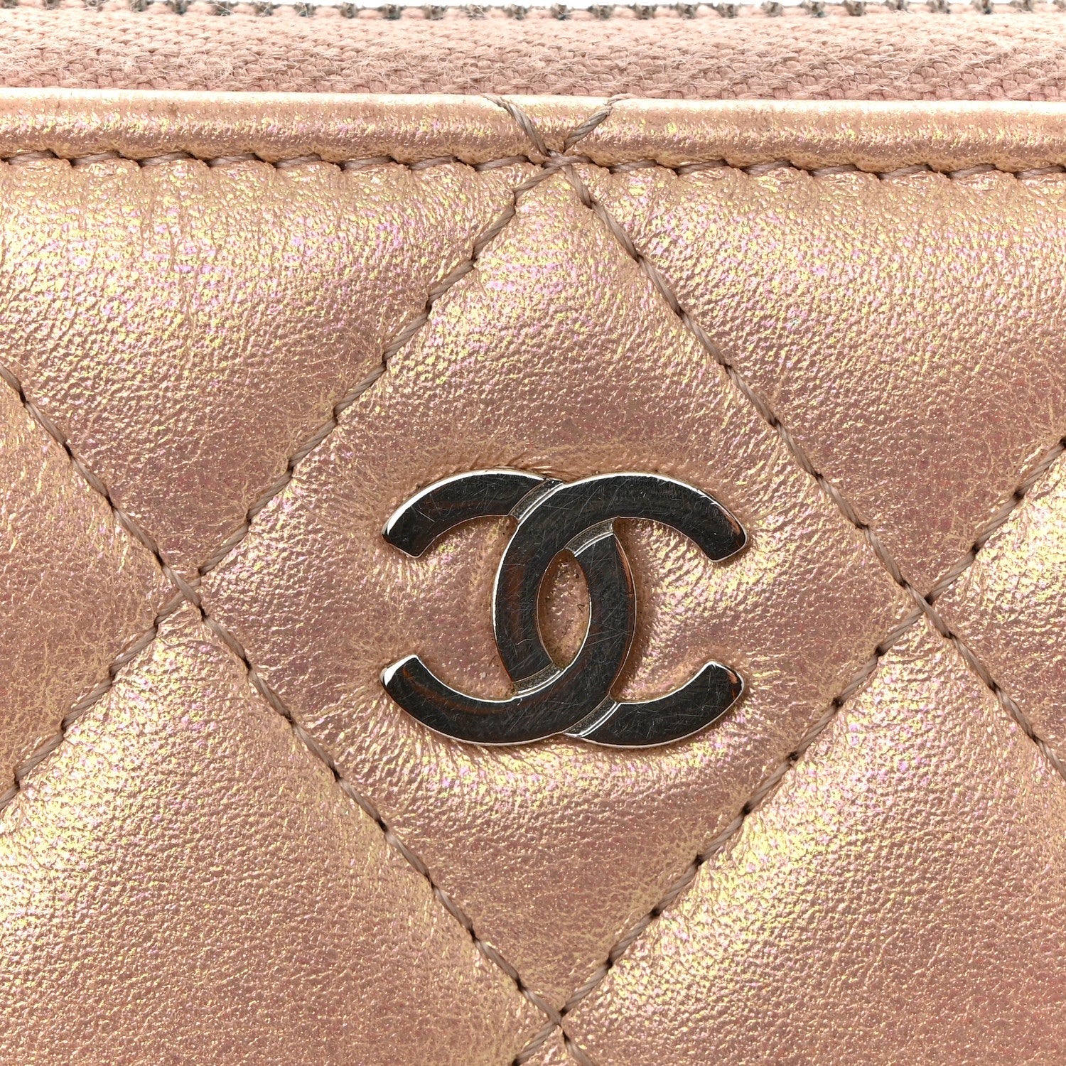 Iridescent Lambskin Quilted Large Gusset Zip Around Wallet Pink