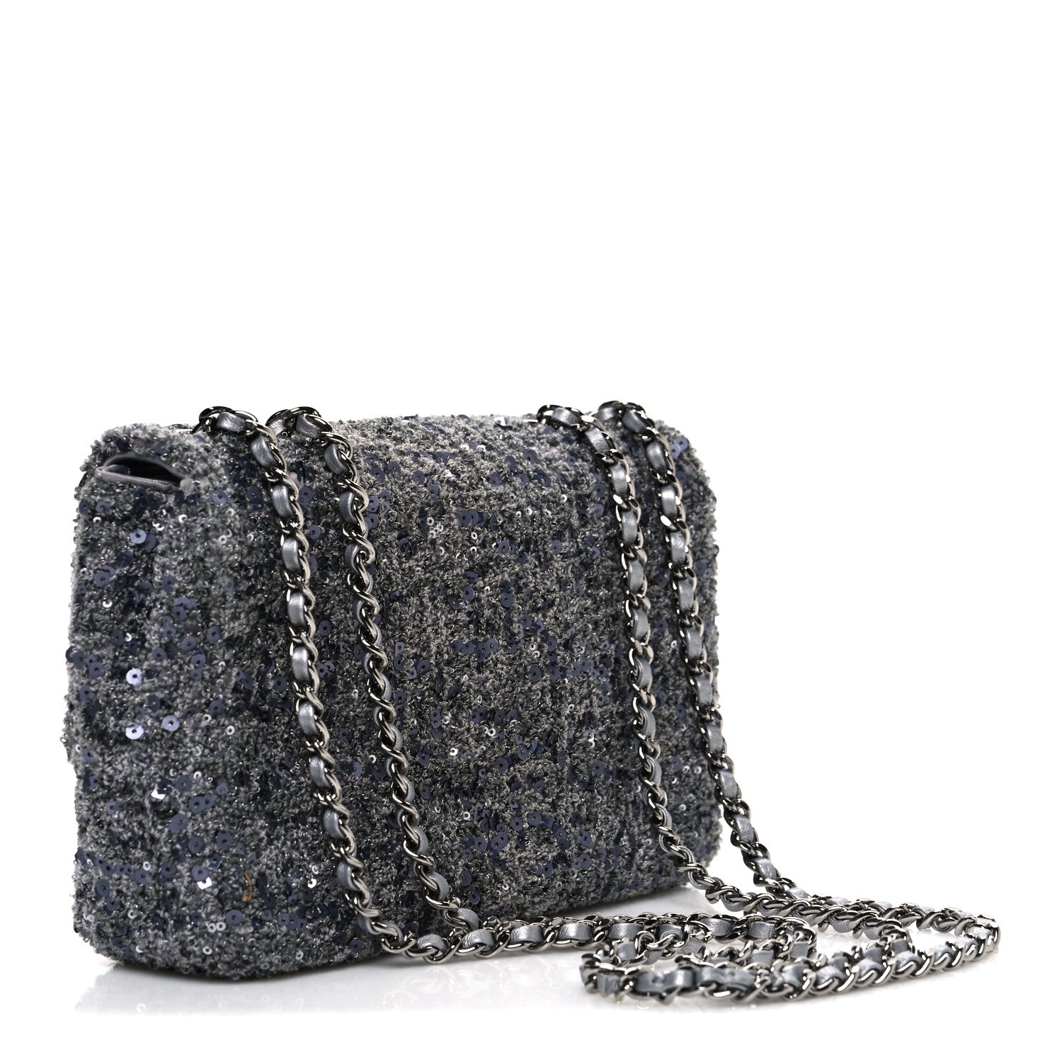 Sequin Quilted Small Single Flap Grey Dark Grey