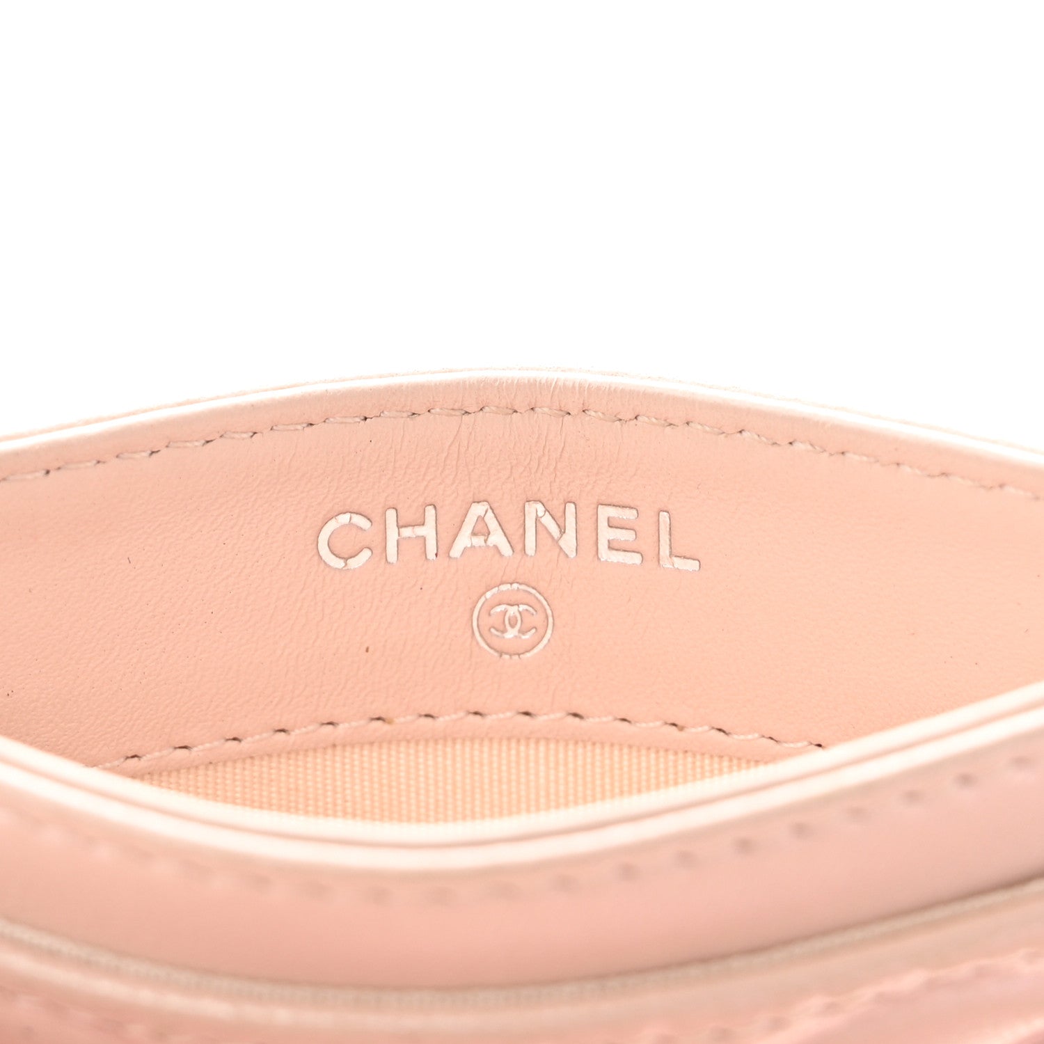 Iridescent Lambskin Camellia Embossed Card Holder Light Pink