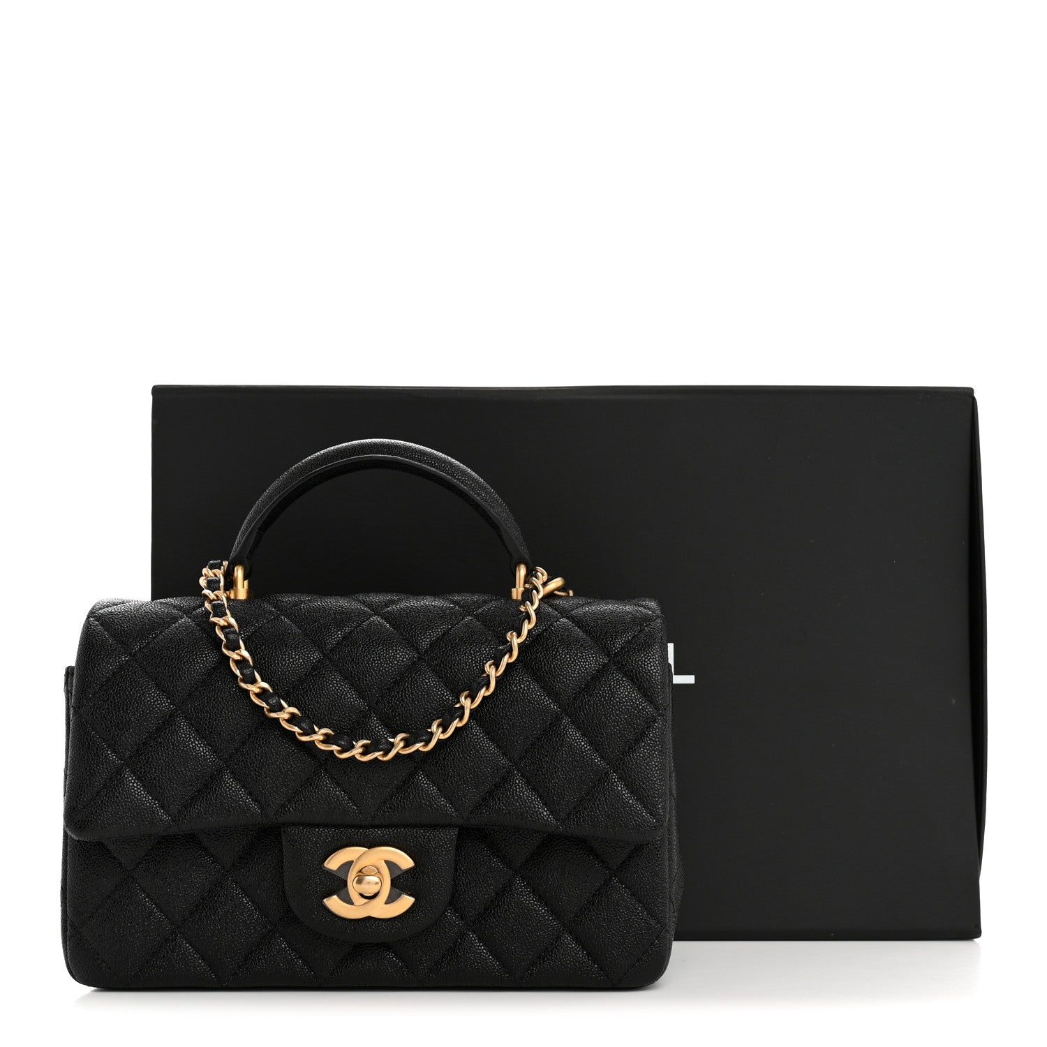 Caviar Quilted Mini Top Handle Rectangular Flap Black