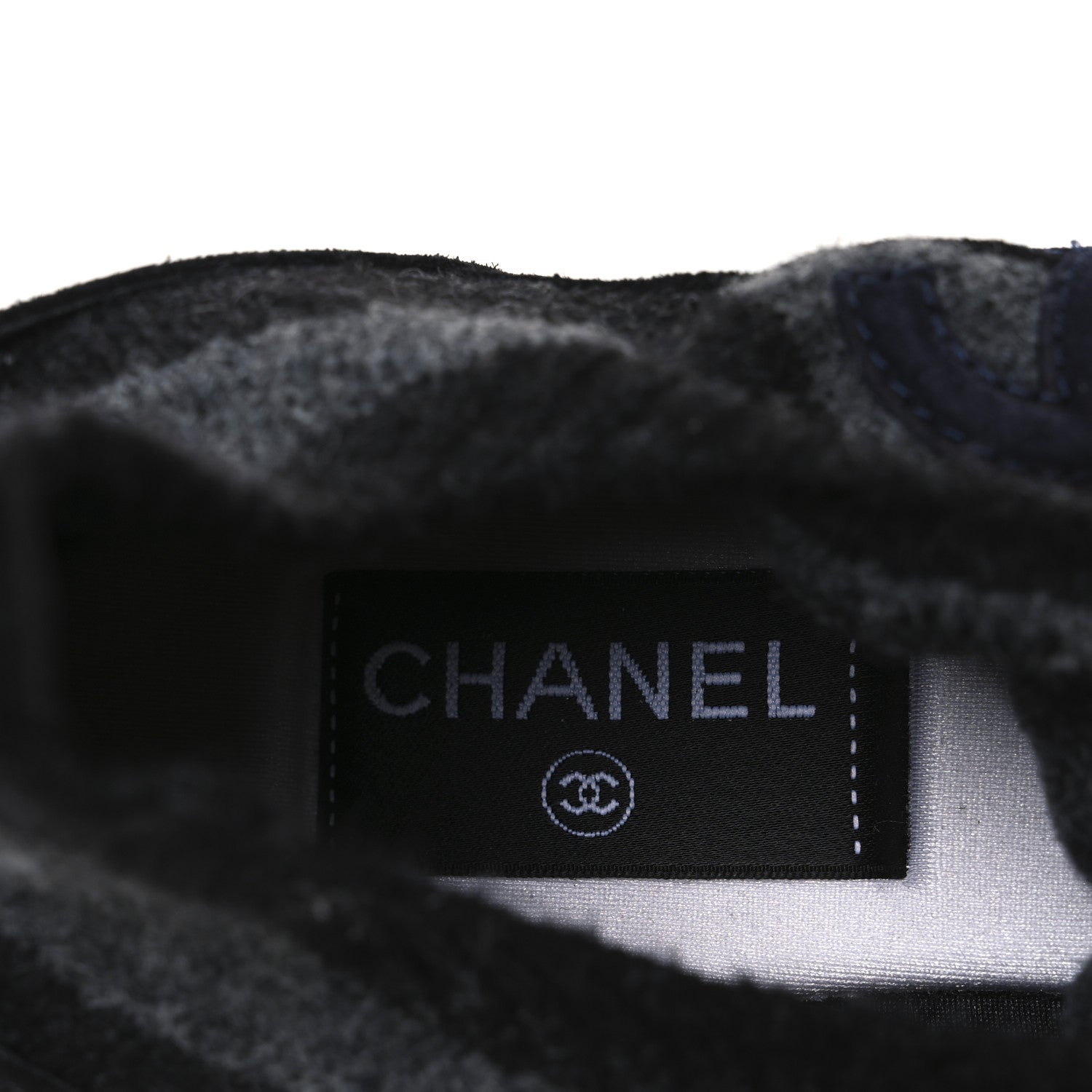 Knit Fabric Suede Calfskin Womens CC Sneakers 39 Black Grey