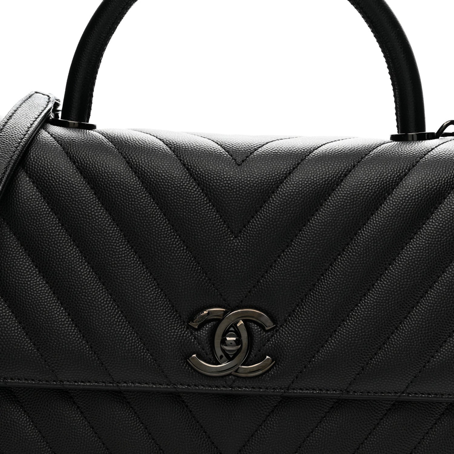 Caviar Chevron Quilted Small Coco Handle Flap So Black