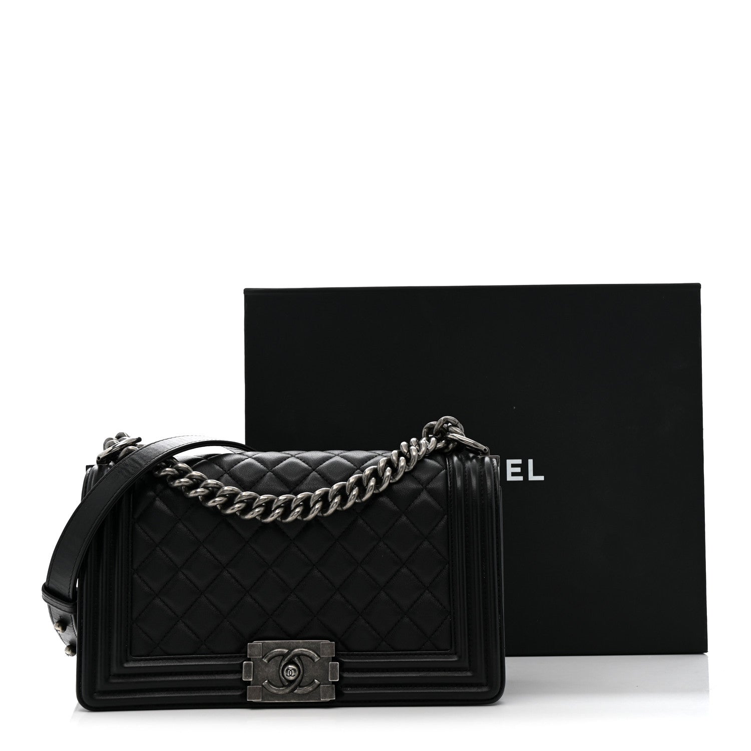Lambskin Quilted Medium Boy Flap Black